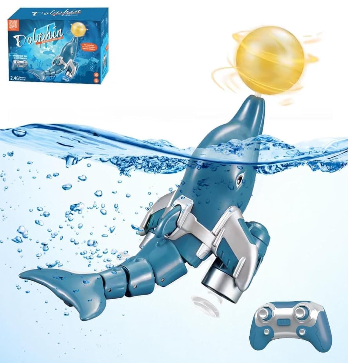 Remote Control Dolphin Toy, 2.4GHz High Simulation RC Dolphins, Great Gift RC Boat Water Toys with Dolphin Head Ball Rotation, for Lake River & Pool, for Boys and Girls