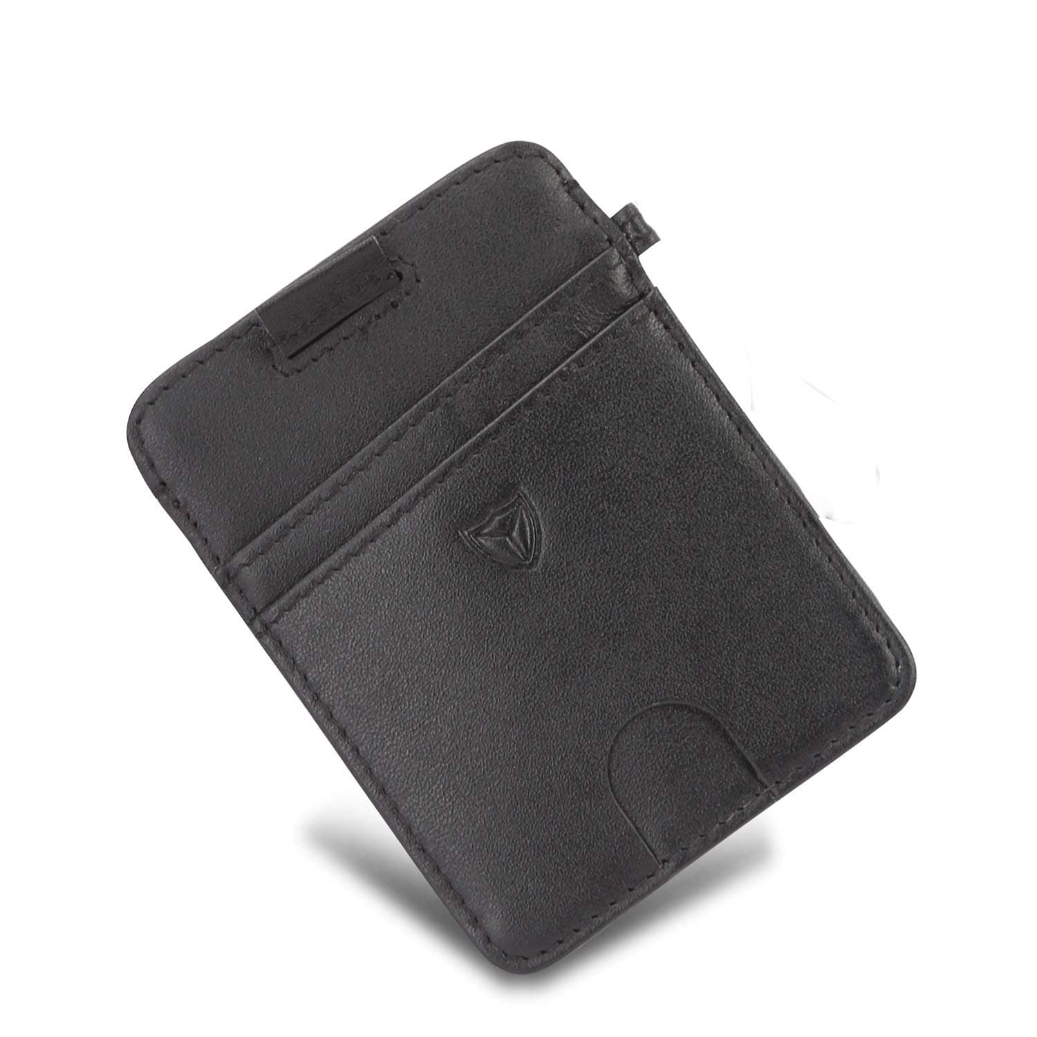 Slim Front Pocket Leather Wallet RFID Blocking Minimalist Thin Card Holder with Thumb Hole ID Window Pull Tab Card Case