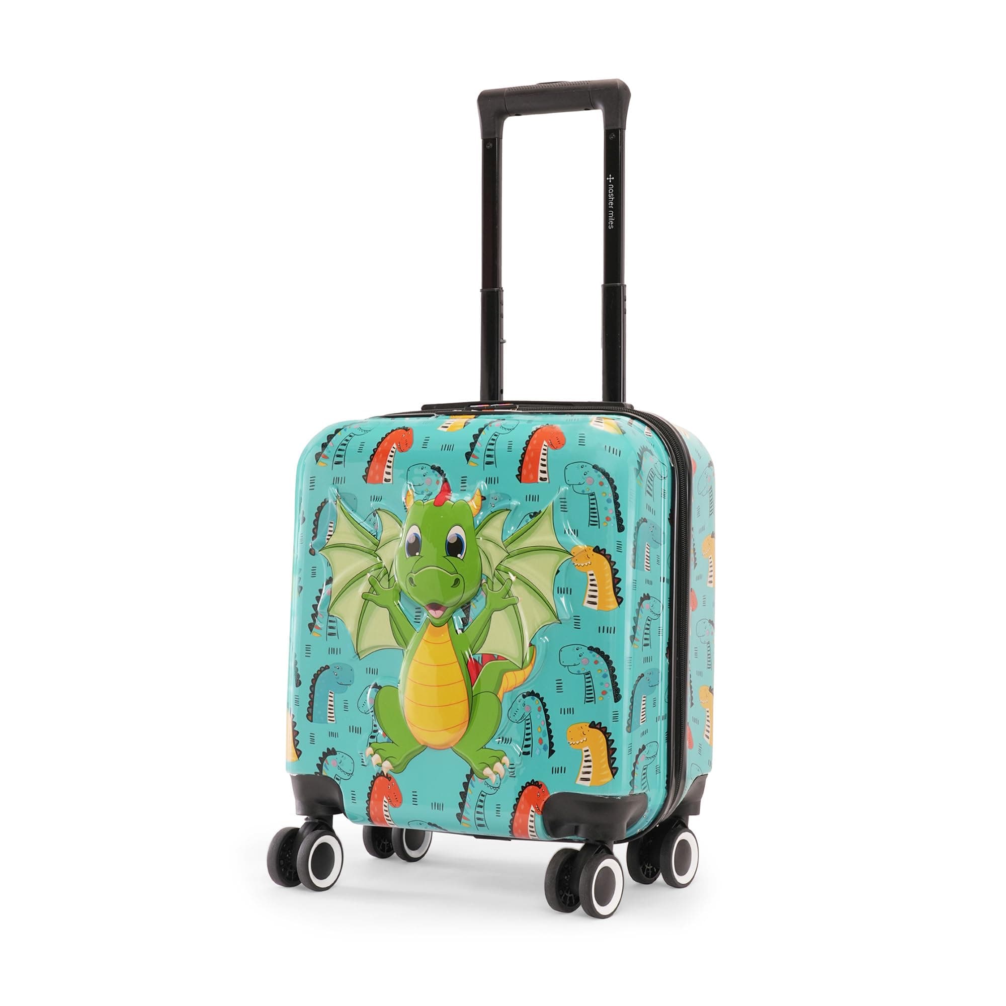Nasher Miles Tic Tac Toe Polycarbonate Hard-Sided 8 Wheels Double Spinner Cabin Luggage for Kids Green 44cm|17inch Kids Trolley Bag | Fantasy Dragon