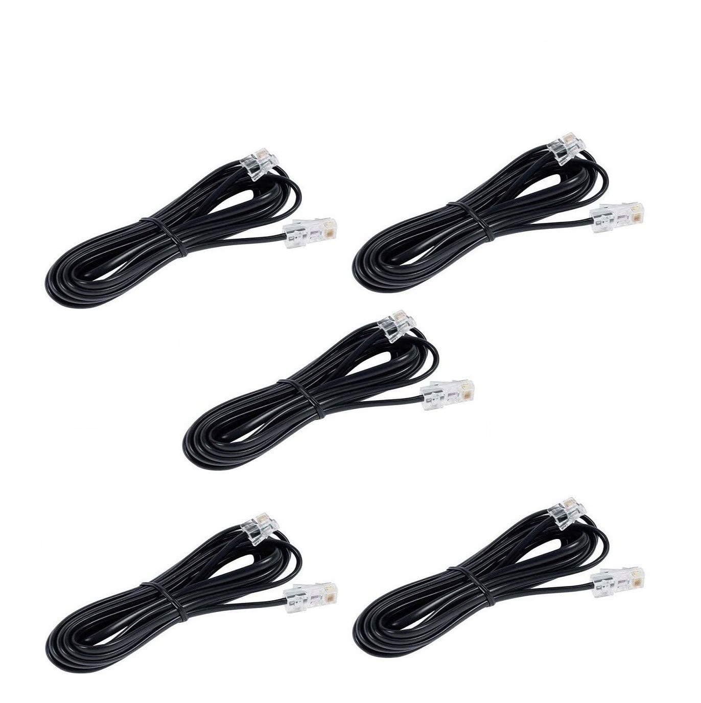 RIVER FOX 2C - 3 Meter RJ11 Telephone Modem Line Cable (Black) (Pack of 5)