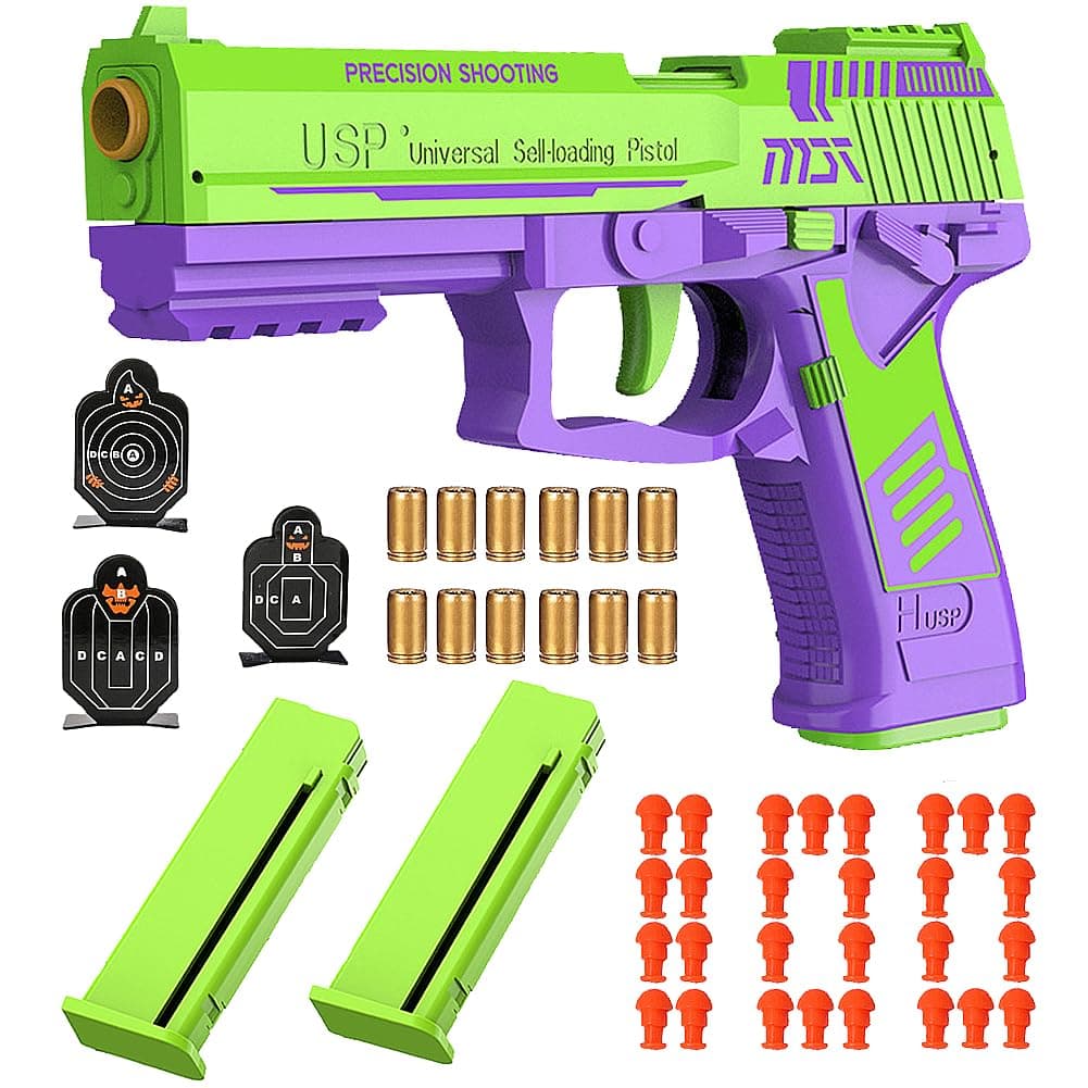 Dreamplay Shell Ejecting Toy Gun, Automatic Pull Back Action Shooting Games Education Model Toy for Kids Gifts