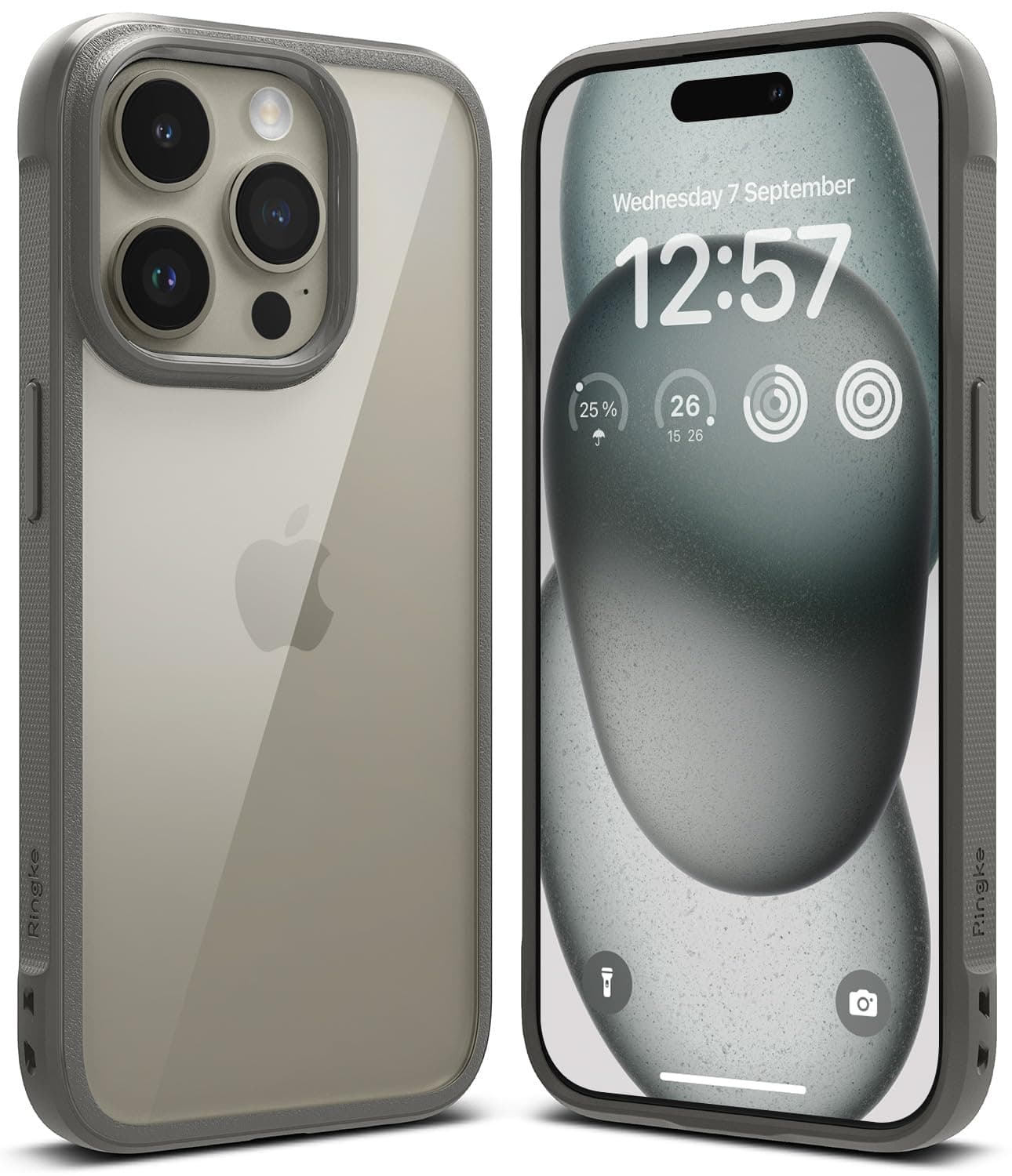 Ringke Fusion Bold for iPhone 15 Pro Max Case, Textured Sides for Grip, Anti-Yellowing Technology, Clear Back to Show Phone Color - Gray