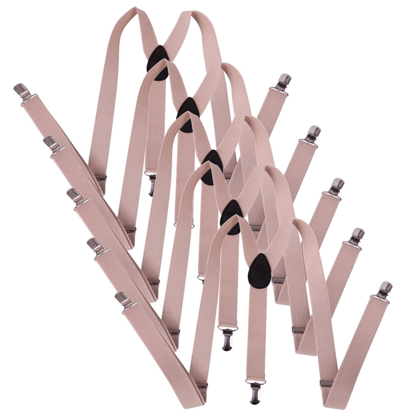 HDE 5 Pack Solid Color Straight Y-Back Clip Suspenders - 1 Inch Wide (Tan, 42 inches)