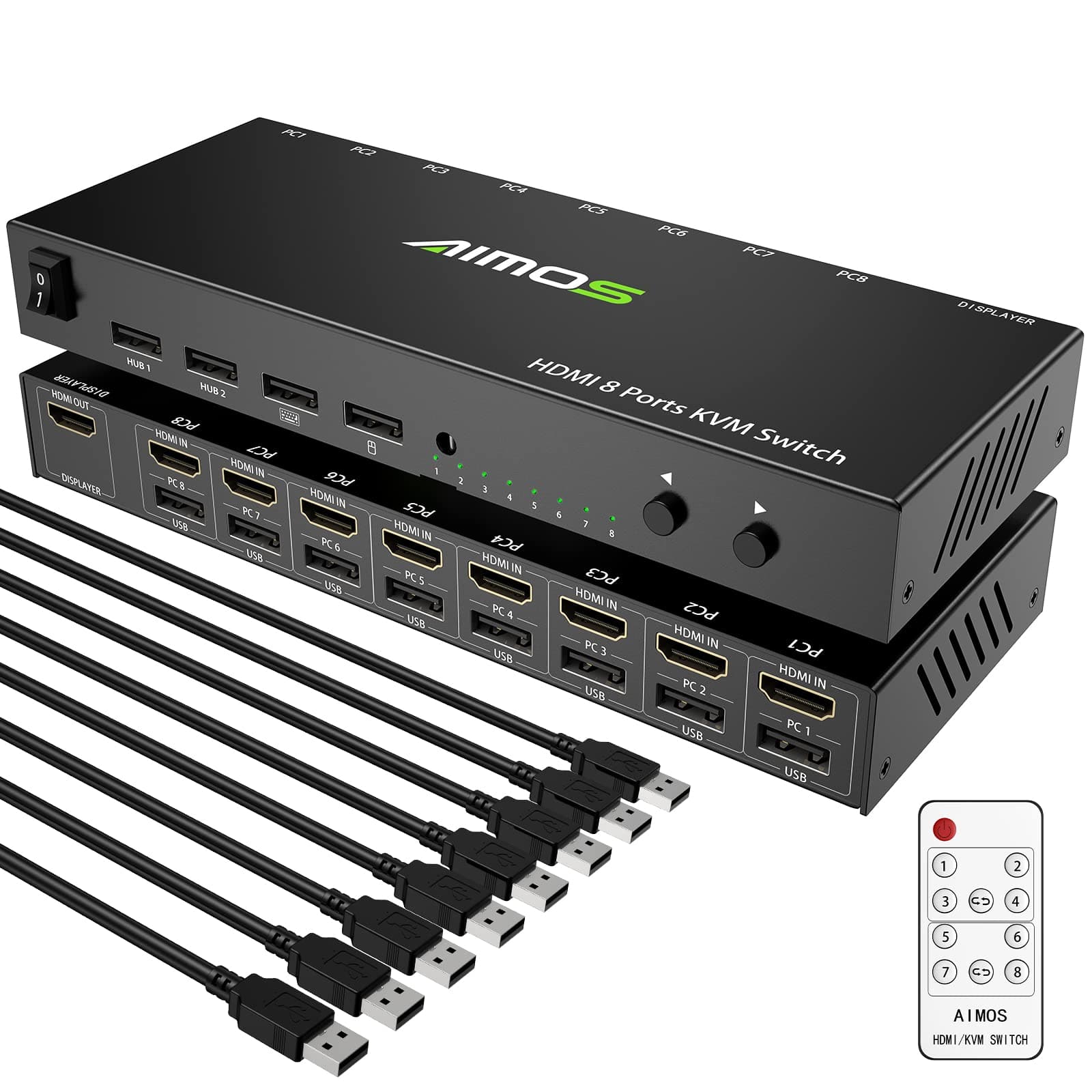 HDMI KVM Switch, 8 in 1 Out USB 2.0 HDMI KVM Switcher Box Support 4K@30Hz for 8 PC Share Keyboard and Mouse, Compatible with Windows/Linux/Mac System etc