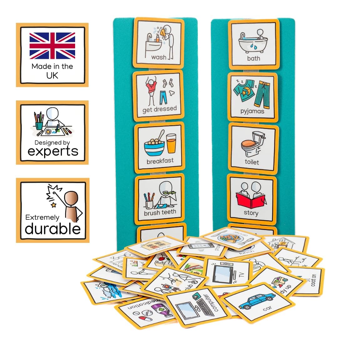 Create Visual Aids Timetable For Home Schedule Routine Chart for with 35 durable visual pecs cards to support transition for autism, adhd, send, learning difficullties, early years