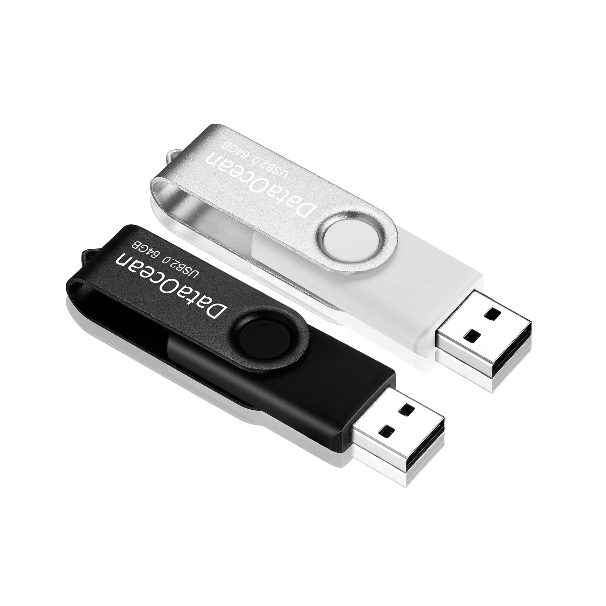 2 Pcs DataOcean USB 2.0 Memory Stick 64GB Thumb Drive Swivel Flash Drive Data Storage (2 X 64GB,Black Silver)
