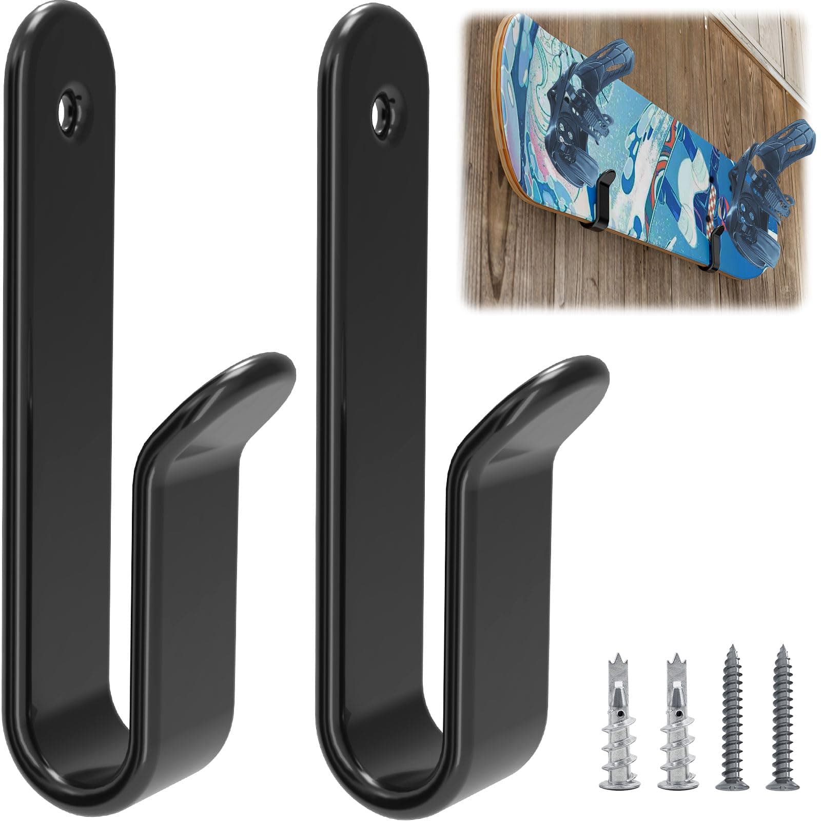 Horizontal Snowboard Wall Mount Clips - Snowboard Wall Rack Storage and Display for Room, Garage