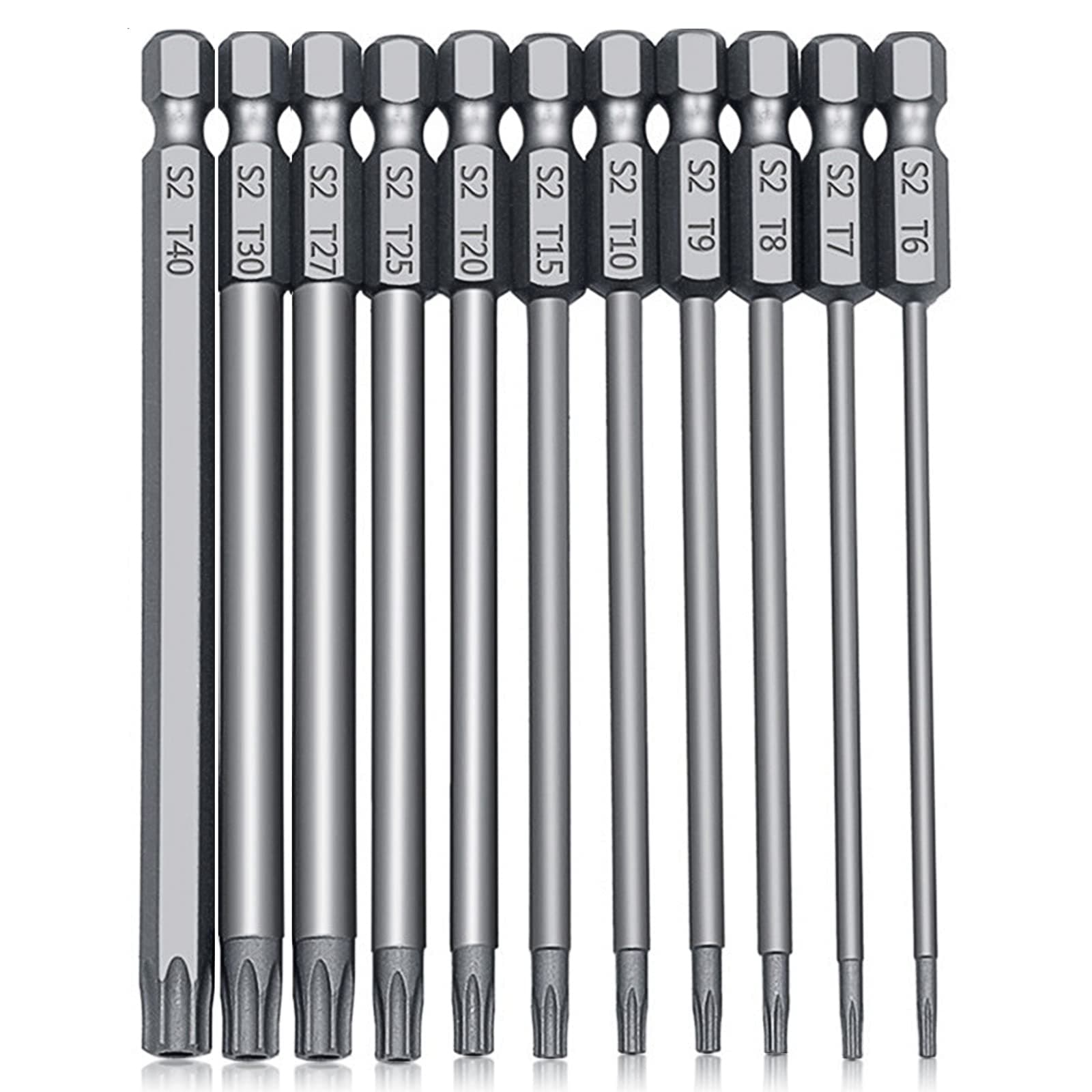100mm Torx Screwdriver Bit Sets, 11pcs Star Magnetic Screwdriver Bits Set T6-T40 1/4 Inch S2 Steel Security Torx Screwdrivers Impact Driver Bit Set