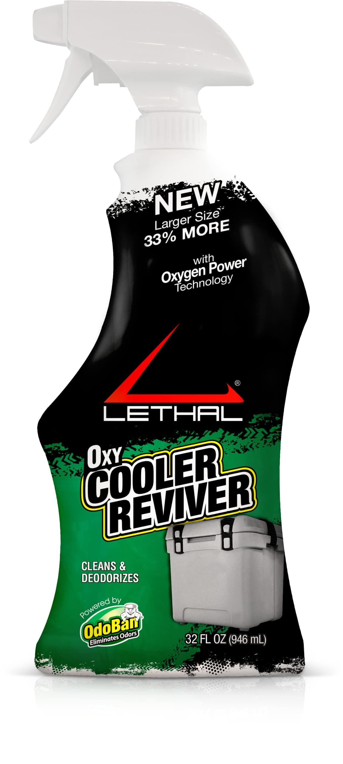 LETHAL Oxy Cooler Reviver, Cleans and Deodorizes with Oxy Power Technology, for Hard and Soft-Side Coolers, 32 Ounce Spray Bottle