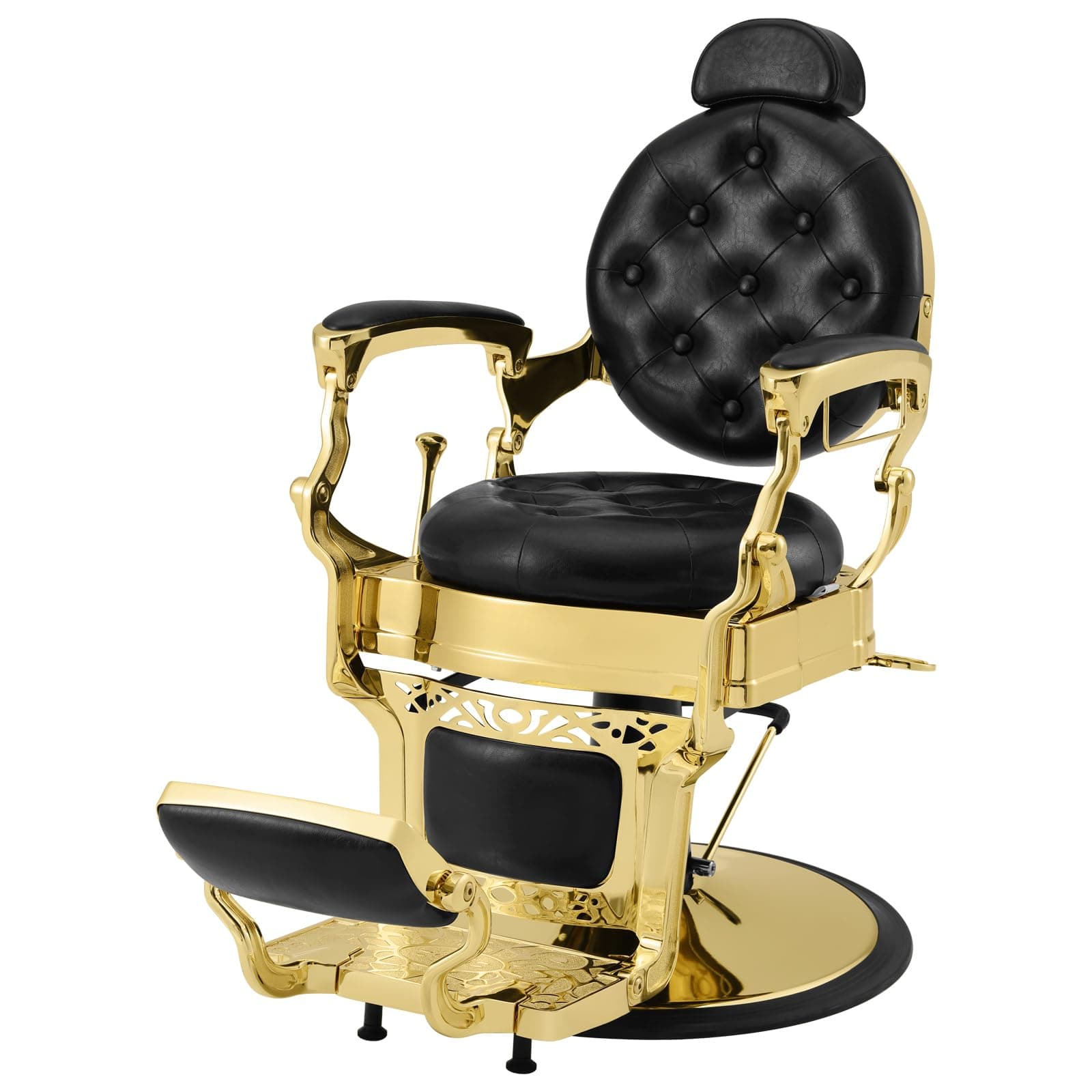 Retro Barber Chair Heavy Duty Barber Chairs Vintage Salon Chair Hydraulic Recline Beauty Spa Styling Equipment Rounded Cushioning with Puckered Button (Gold)