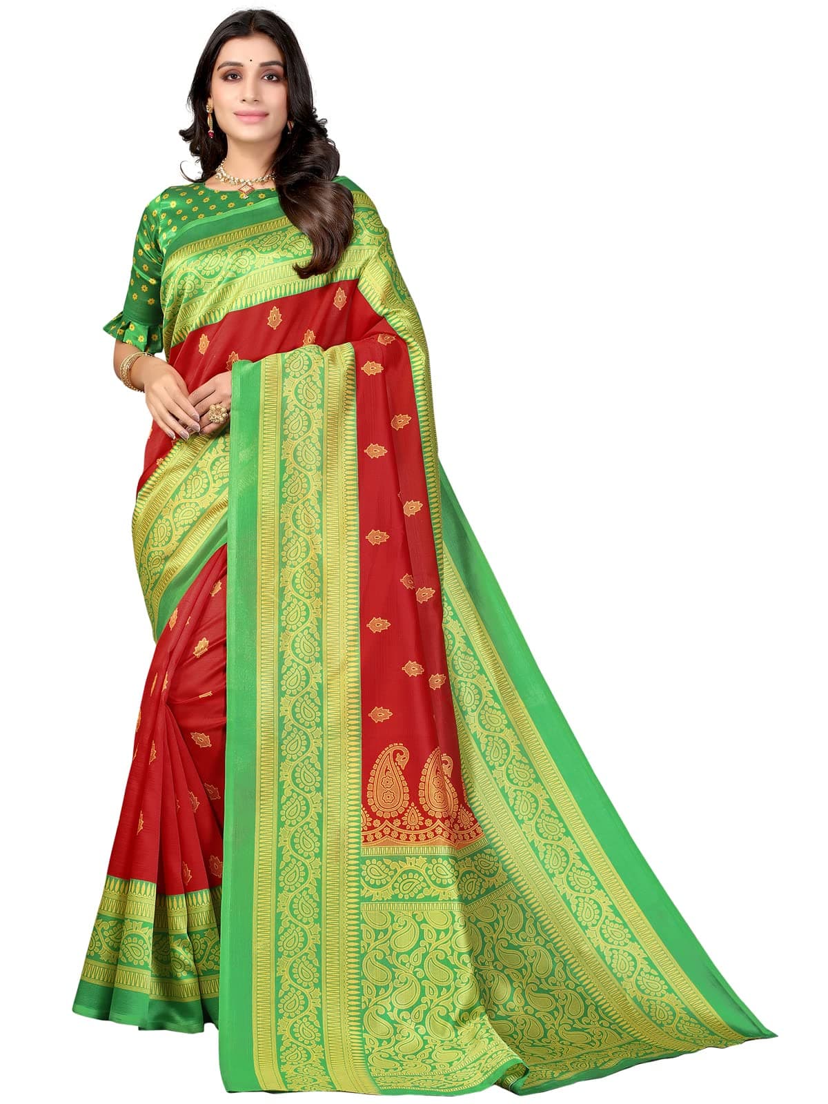SIRIL Women's Poly Silk Printed Saree With Blouse