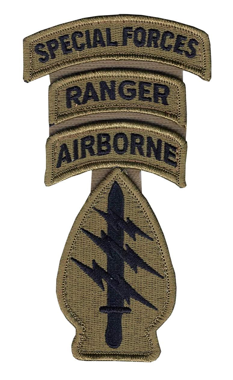 Special Forces OCP Patch with Airborne, Ranger, and Special Forces Tabs (with Space) and Hook Fastener