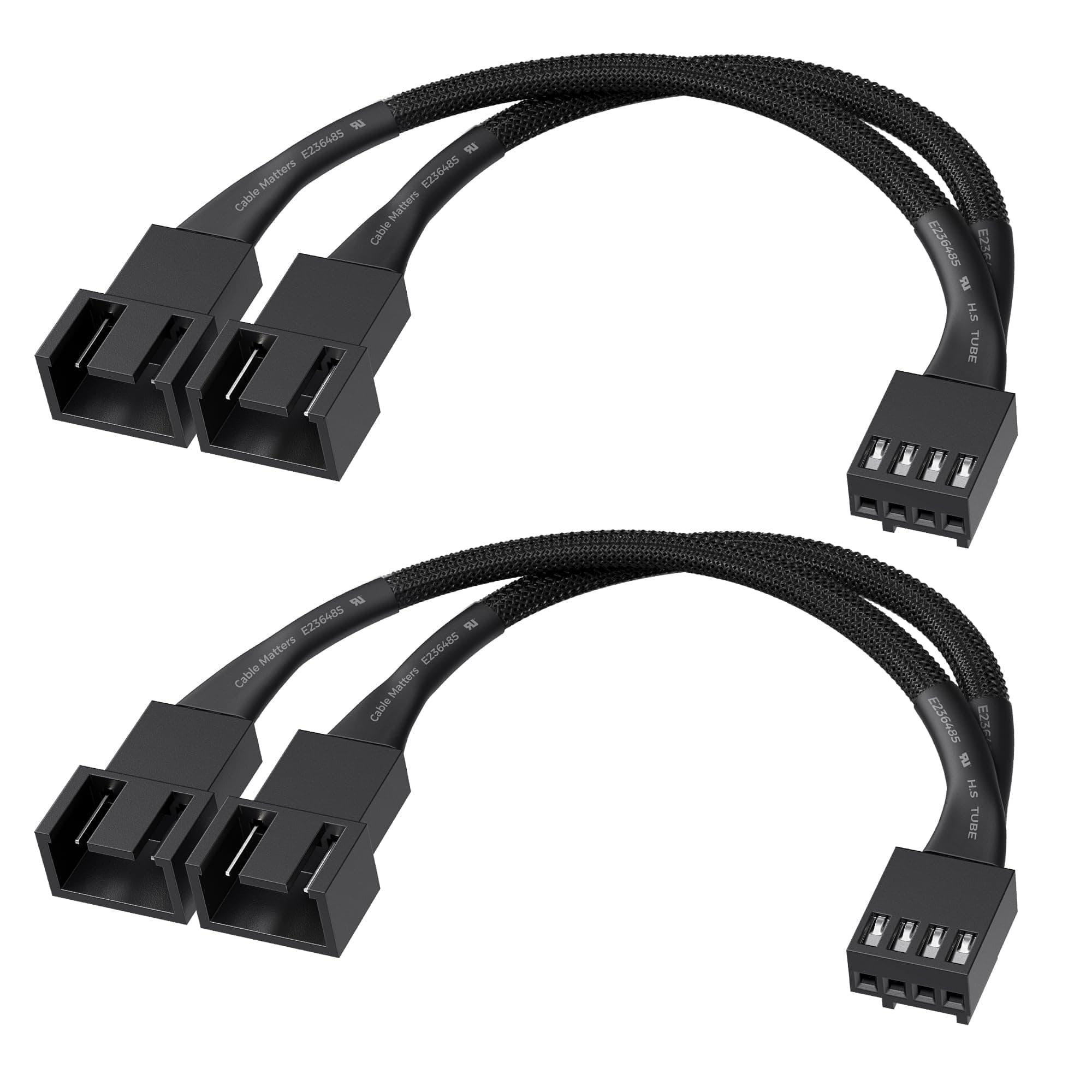 Cable Matters 2-Pack 2 Way 4 Pin PWM Fan Splitter Cable - 4 Inches, PC Fan Splitter 1 to 2 Converter, PC PWM Extension Cable