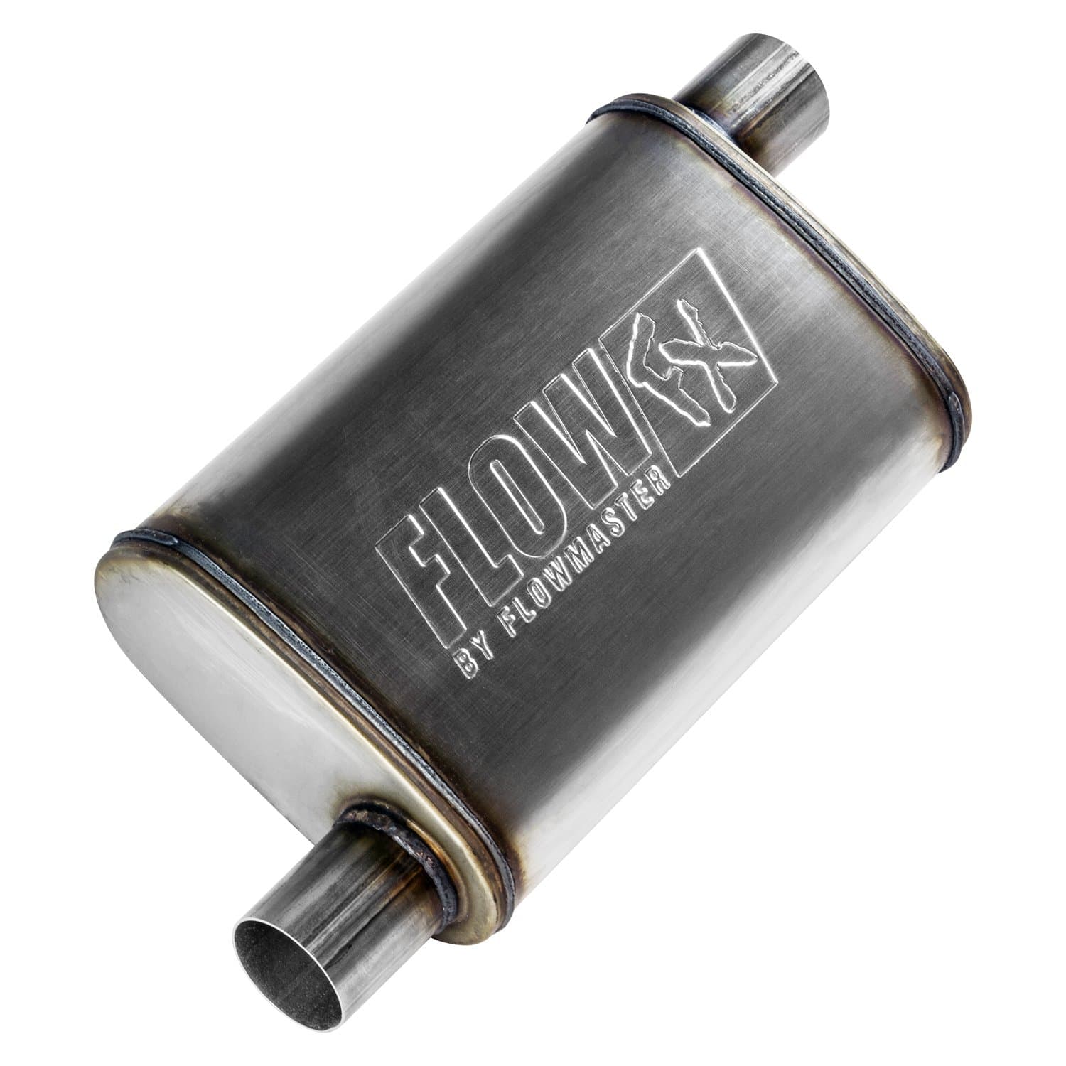 Flow FX Chambered Muffler – 2.25” Offset In / 2.25” Offset Out – Moderate Sound – Stainless Steel – Affordable Performance for Modern Trucks, Muscle Cars & Daily Drivers (71235)