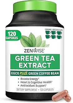 Green Tea Extract Capsules for Men & Women - EGCG Supplement with Green Coffee Bean Extract Boosts Energy & Memory - Immune Support for Skin, Brain & Hearth Health - Vegan - 120 Count
