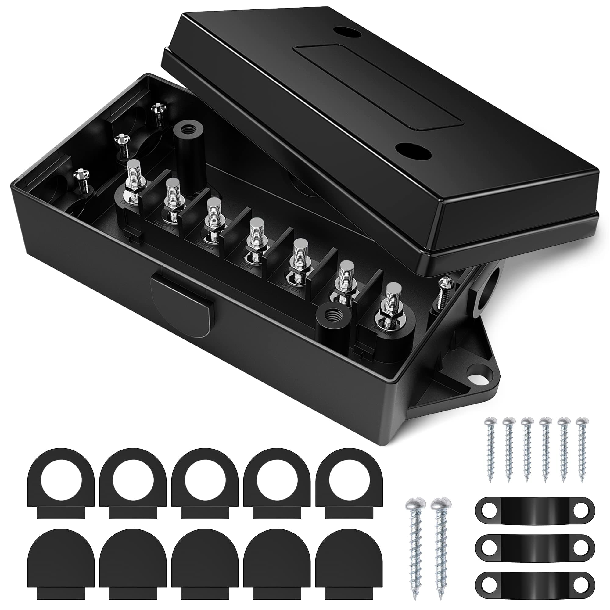MICTUNING 7 Way Electrical Trailer Junction Box - Gang Wire Connection Weatherproof for Rewiring Camper RV Caravans Boat Light Connectors