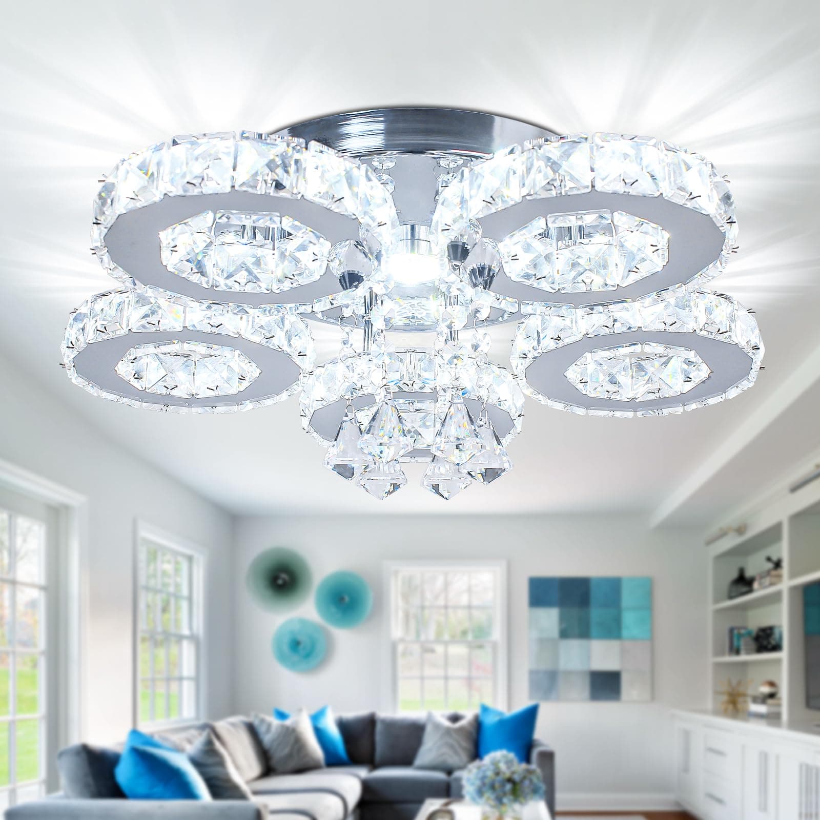 5 Rings Crystal Flush Mount Ceiling Light