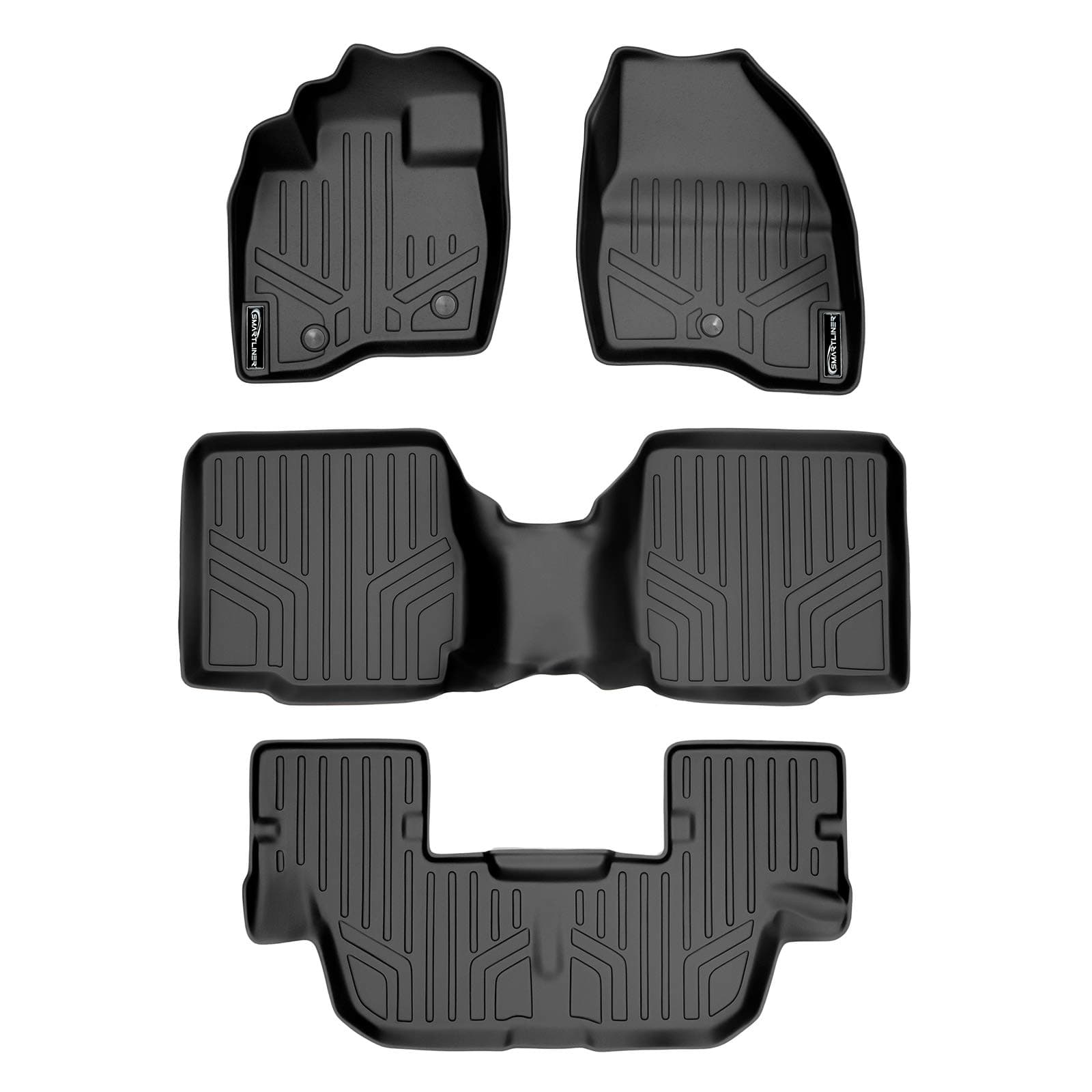 MAXLINER Floor Mats 3 Row Liner Set Black for 2011-2014 Ford Explorer with 2nd Row Center Console