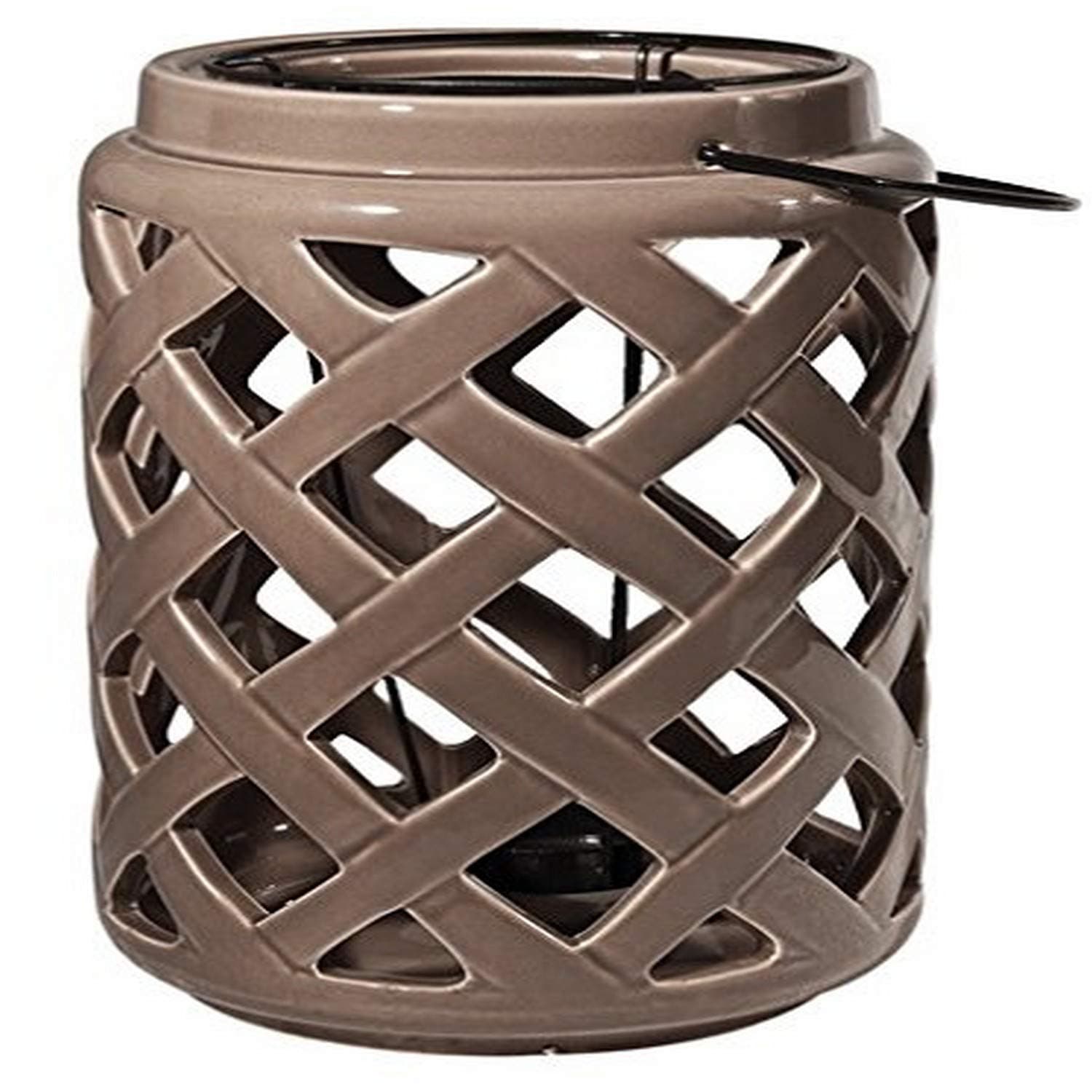 idecorCeramic Glazed Teal Light Candle Diamond Lantern, Brown