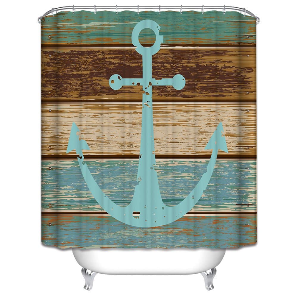 Jacktom Waterproof Mildewproof Bath Curtain with Hooks for Shower - Nautical Anchor(B)