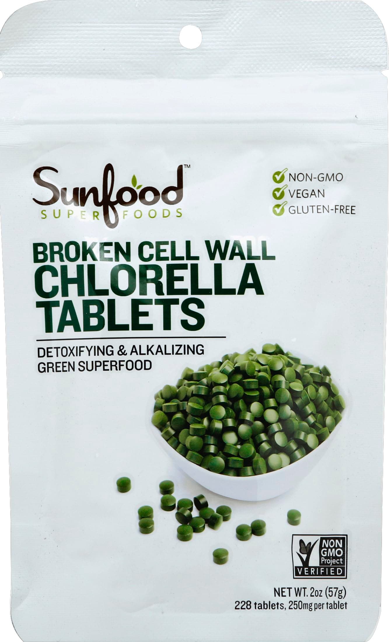 Sunfood Superfoods Chlorella Tablets - Chlorophyll, Chlorella Supplement, Chlorophyll Pills, Broken Cell Wall Algae Capsules, Non GMO, Vegan - 2 oz Bag