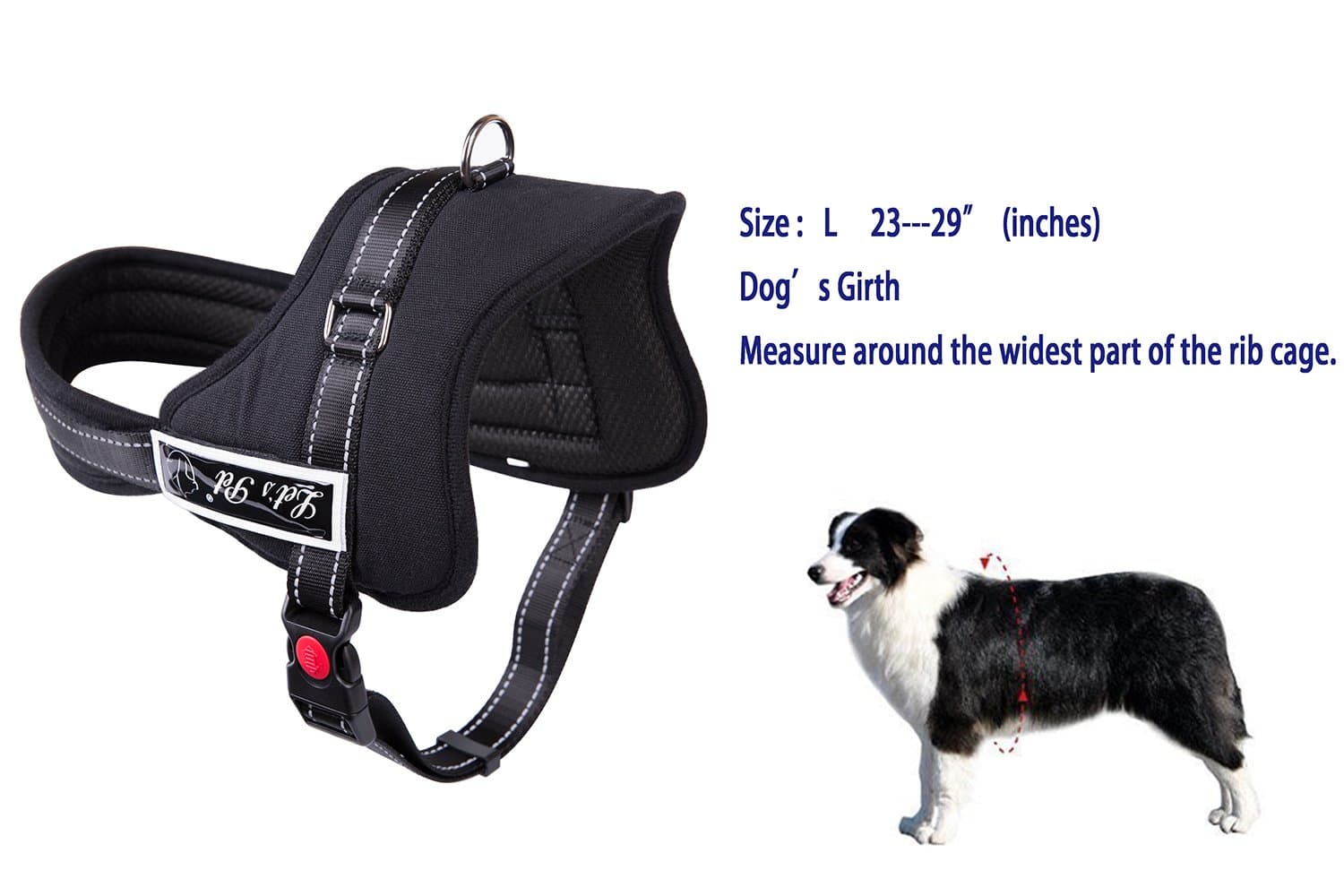 Heavy Duty Dog Harness with Handle, Escape Proof for Medium and Large Size Dogs' Chest Girth 25.6-31.5 Inches, Black