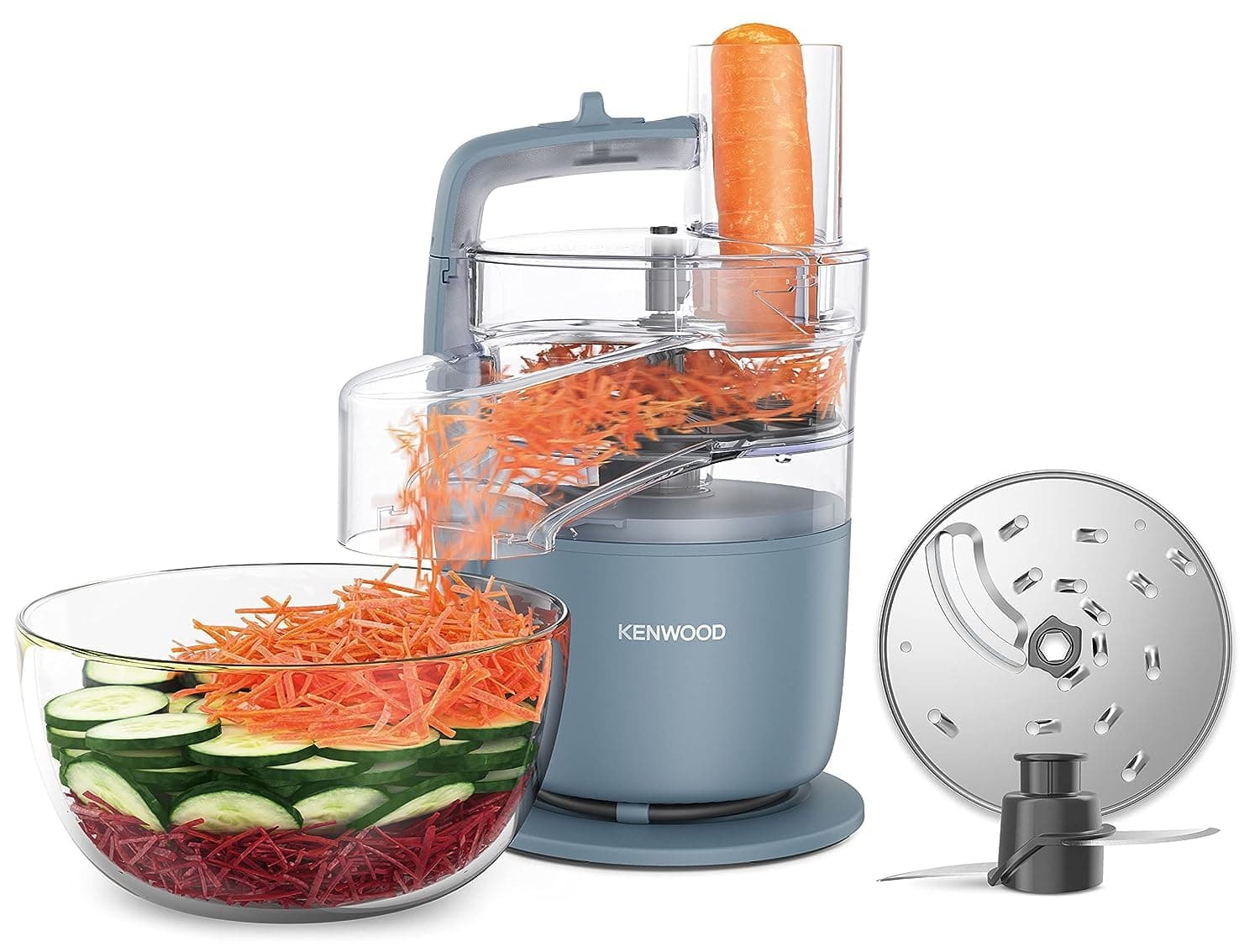 KENWOOD 2-in-1 Food Processor + Chopper 650W with 360° EXPRESS SERVE for Limitless Slicing/Grating, Powerful Versatility, Ultra Compact - Ready to Go in Your Kitchen Drawer FDP22.130GY Grey/Clear