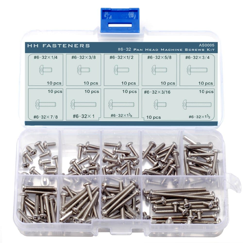 #6-32 Phillips Pan Head Machine Screws Assortment Kit,Stainless Steel,Full Thread,10 Size (100 Piece)