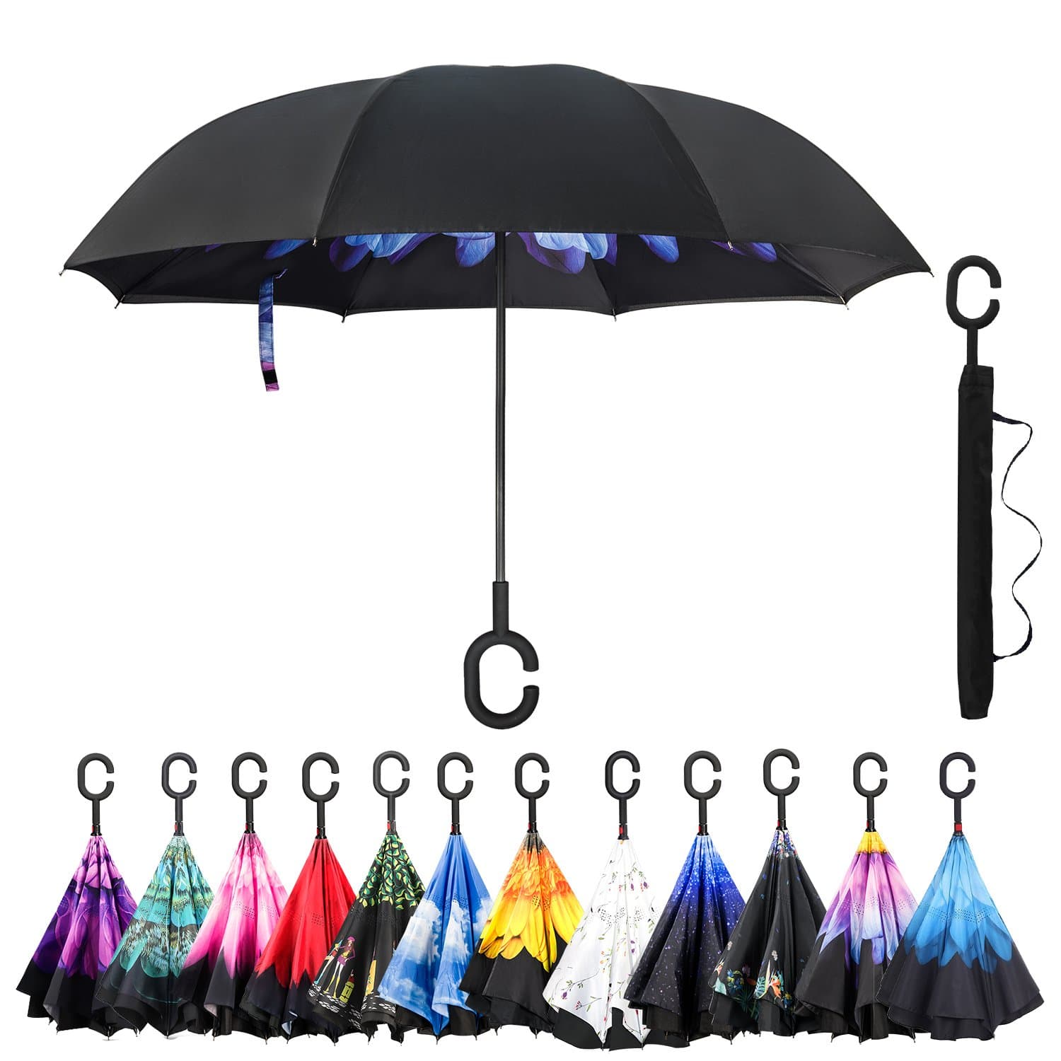 Amagoing Car Inverted Umbrella Double Layer Windproof Reverse Umbrella for Rain Sun