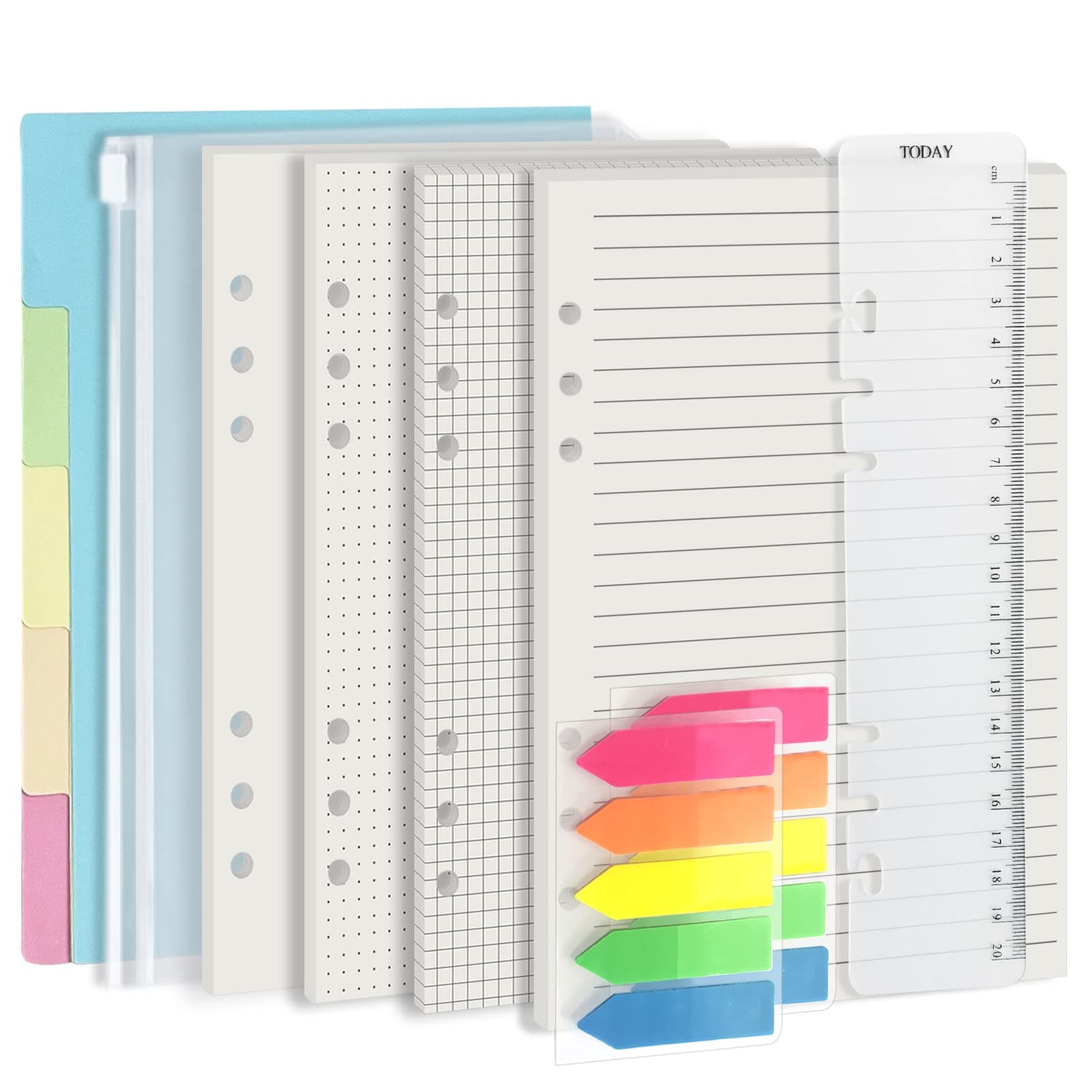A5 Planner Inserts with Paper folder dividers and gift, Harphia,6 ring binder notebook A5 Refill,Dot,Line,Grid,Plain,80 sheets/160 Pages for Premium 100 GSM Thickness(A5 8.26x5.59'')
