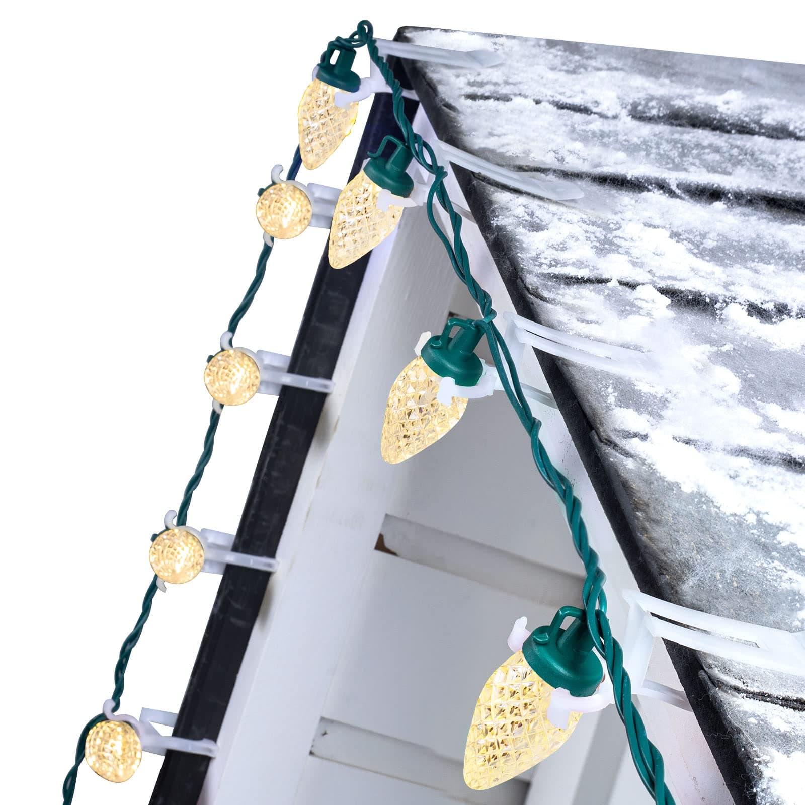 C9 Led Christmas String Lights 68Ft 100 LED with All in One Clips Outdoor Waterproof Strawberry Roof Lights, Commercial Grade Extendable for Indoor Outside Roofline Home Xmas Decoration, Warm White