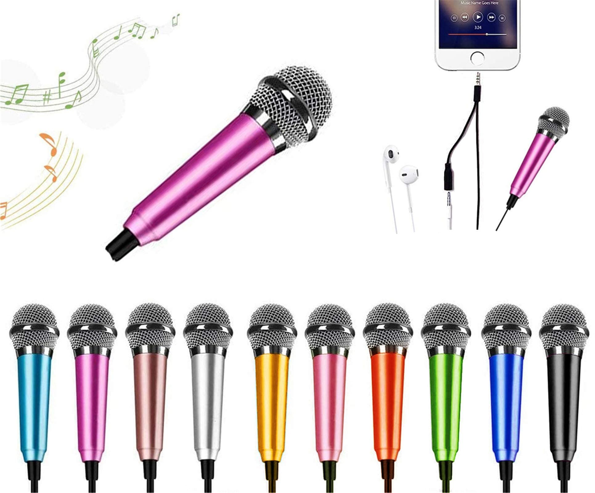 Mini Microphone,Portable Vocal Tiny Microphone, Asmr Microphone,Phone Microphone, Mini Karaoke Microphone for Voice Recording Chatting and Singing On iPhone,Android,Laptop Notebook（Pink Purple）