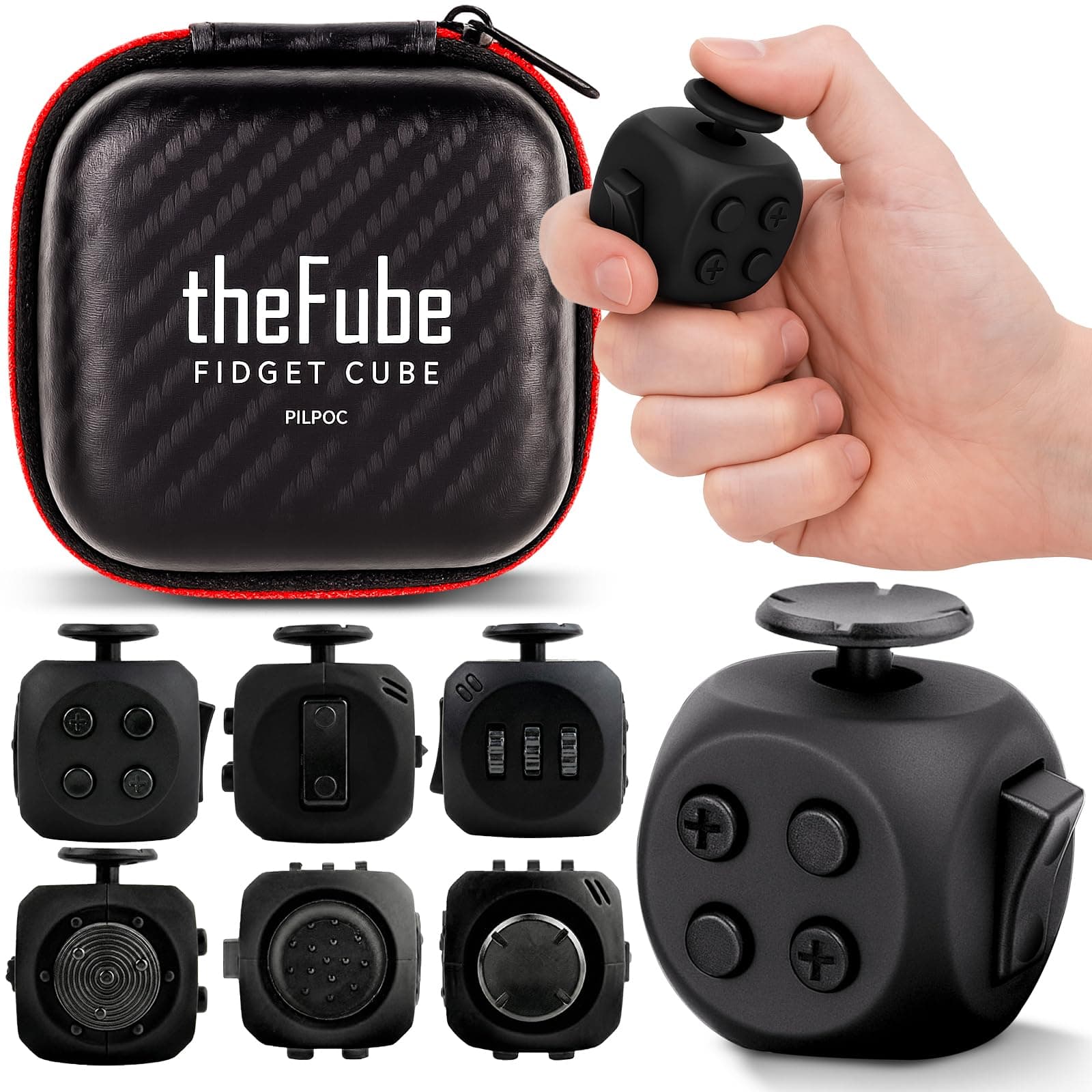 PILPOC theFube Fidget Cube, 6-Sided Stress Relief Infinity Cube for Adults & Kids, Boosts Concentration, Mindfulness Aid, Silent & Audible Modes, Stocking Suffers for Boys, Kids and Adults (Midnight)