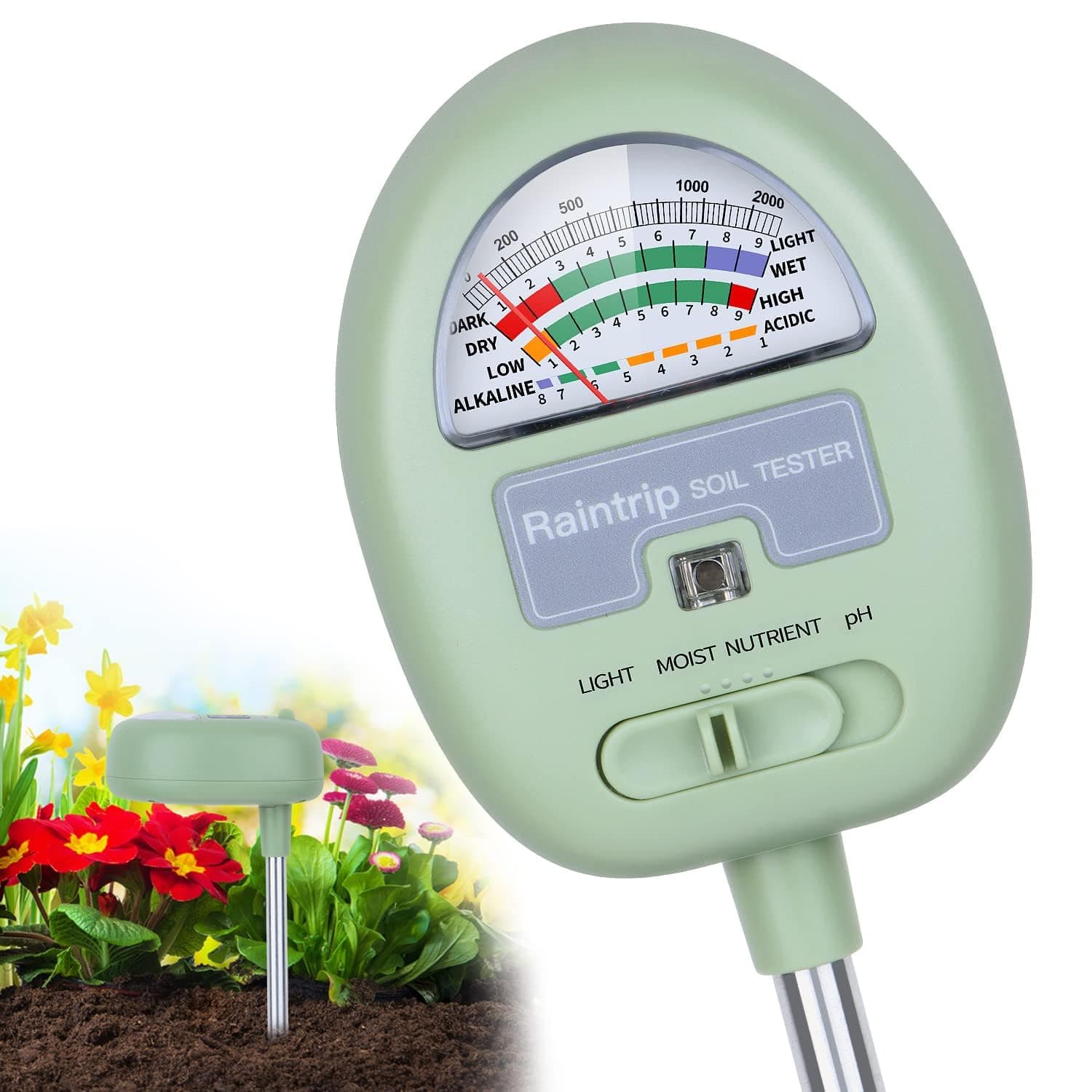 Soil Moisture Meter,4-in-1 Soil Ph Meter, Soil Tester for Moisture, Light,Nutrients, pH,Soil Ph Test Kit, Great for Garden, Lawn, Farm, No Battery Required, Gifts for Plants Lover