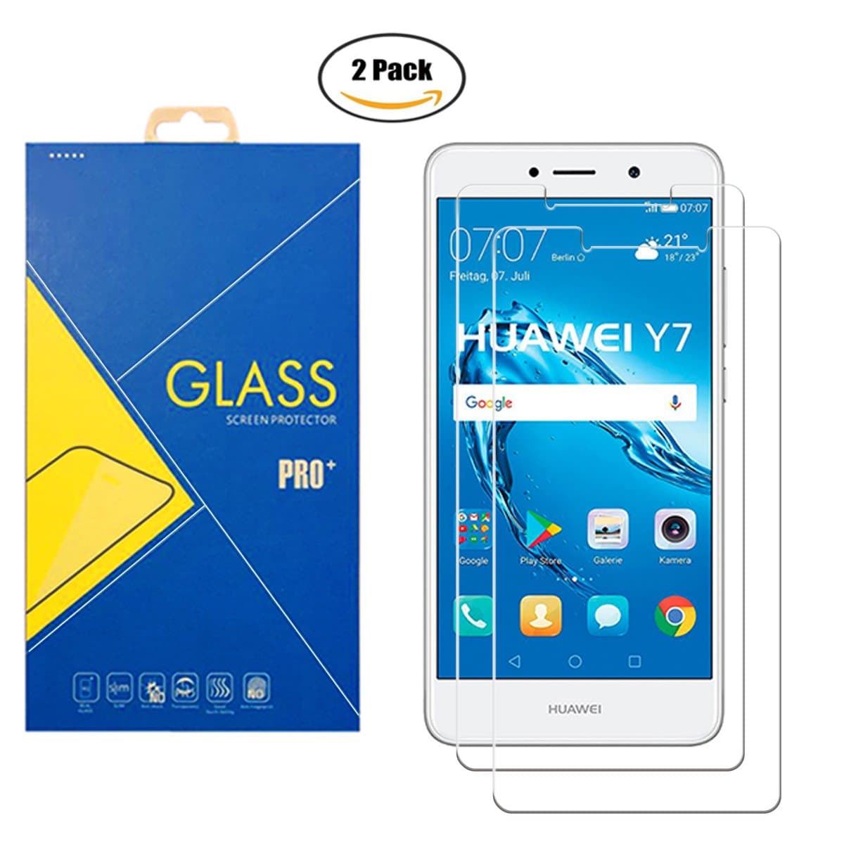 [2 Pack] Tempered Glass Screen Protector Compatible with Huawei Y7 / Nova Lite Plus / Y7 Prime / Y7 2017 / TRT-LX1 / LX3 / L53 / L21A - Shockproof Screen Protector