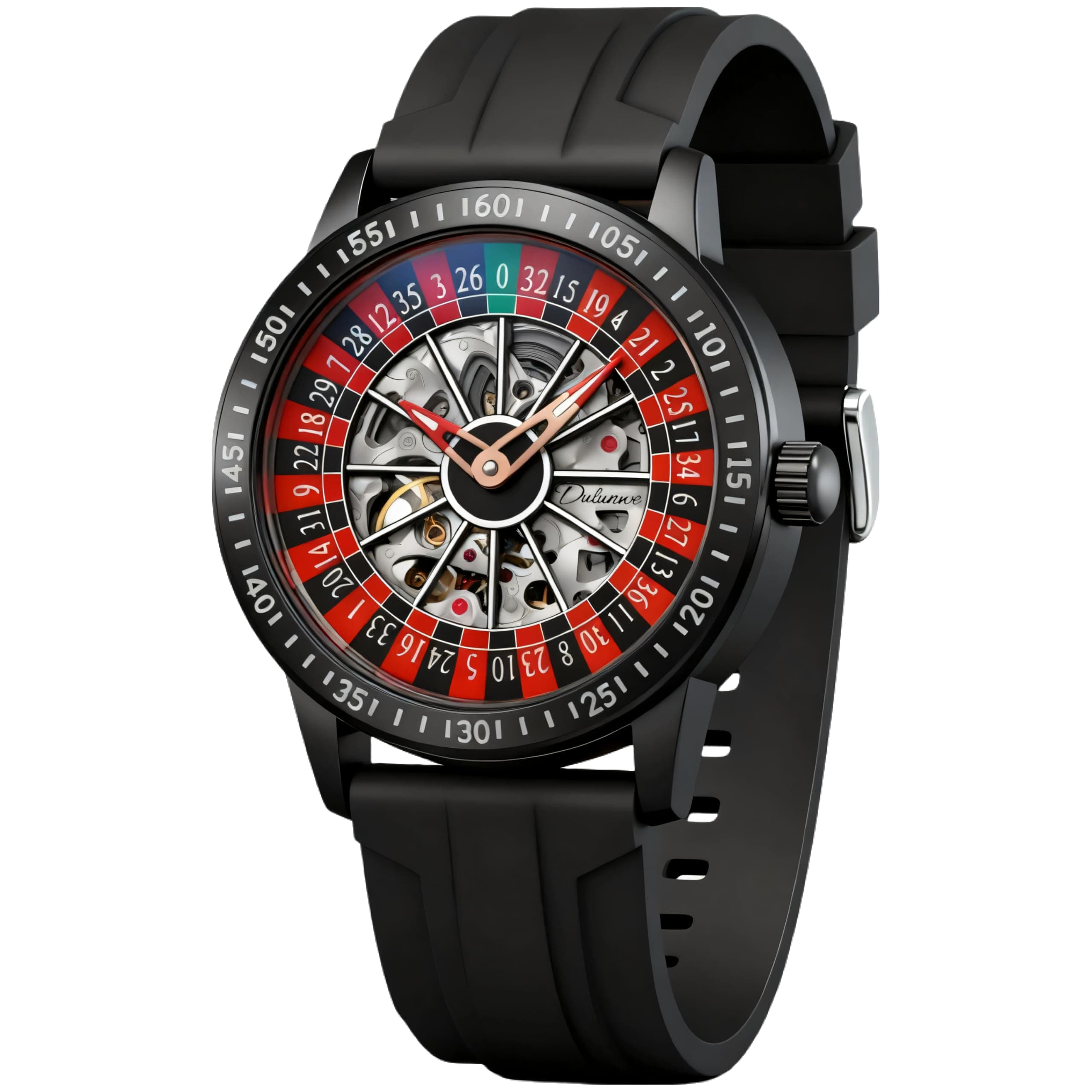 Roulette Wheel Automatic Watch for Men Rotating Dial Design Hollow Waterproof Men Unique Style Mechanical Wrist Watch, Black, Strap