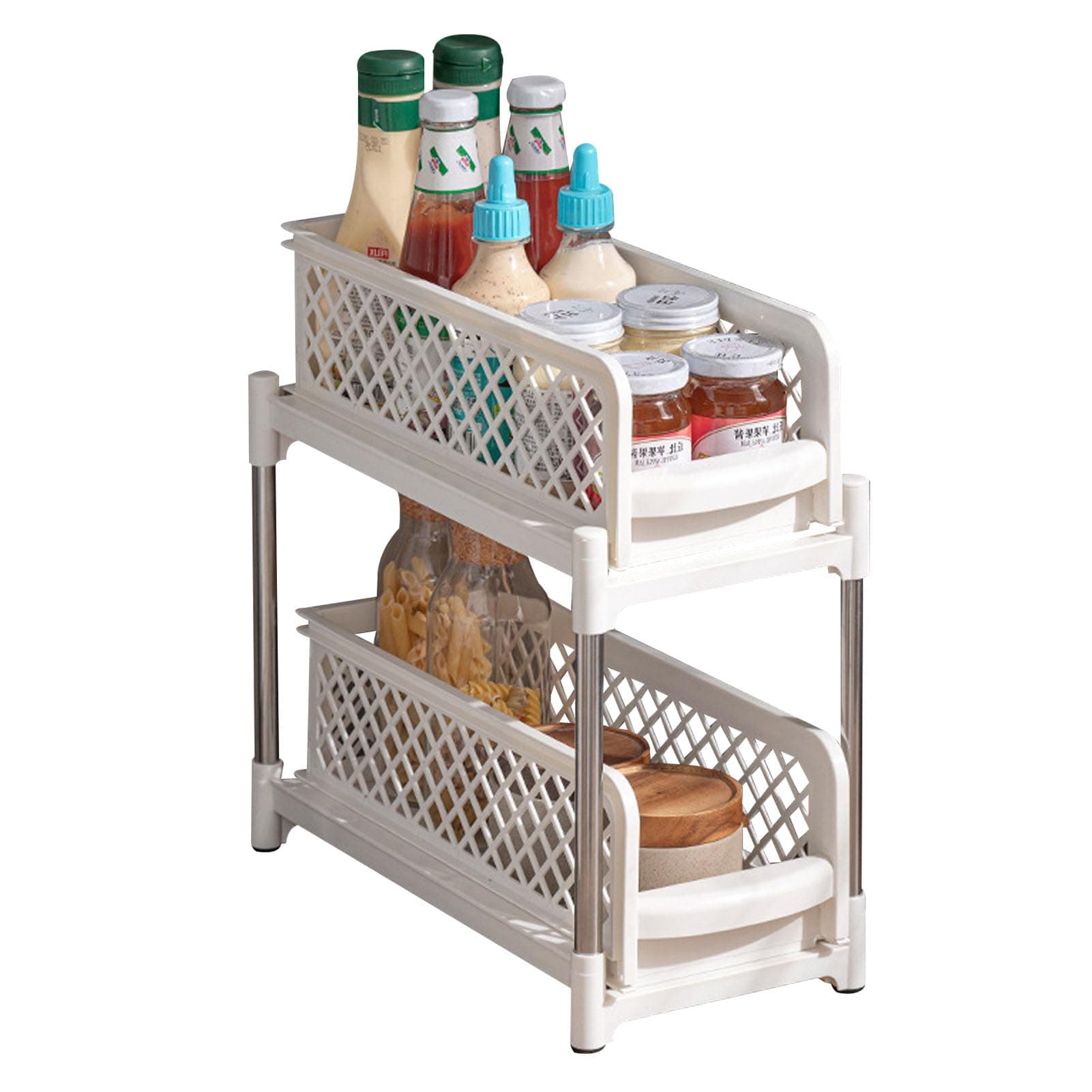Beauenty Pull Out Spice Rack Organizer for Inside Kitchen Cabinets - 18.5/26.7cm Wide - Slide Out Drawer – Sliding Spice Cabinet Organization Shelf Racks - 2 Tier (W - 18.5 cm)