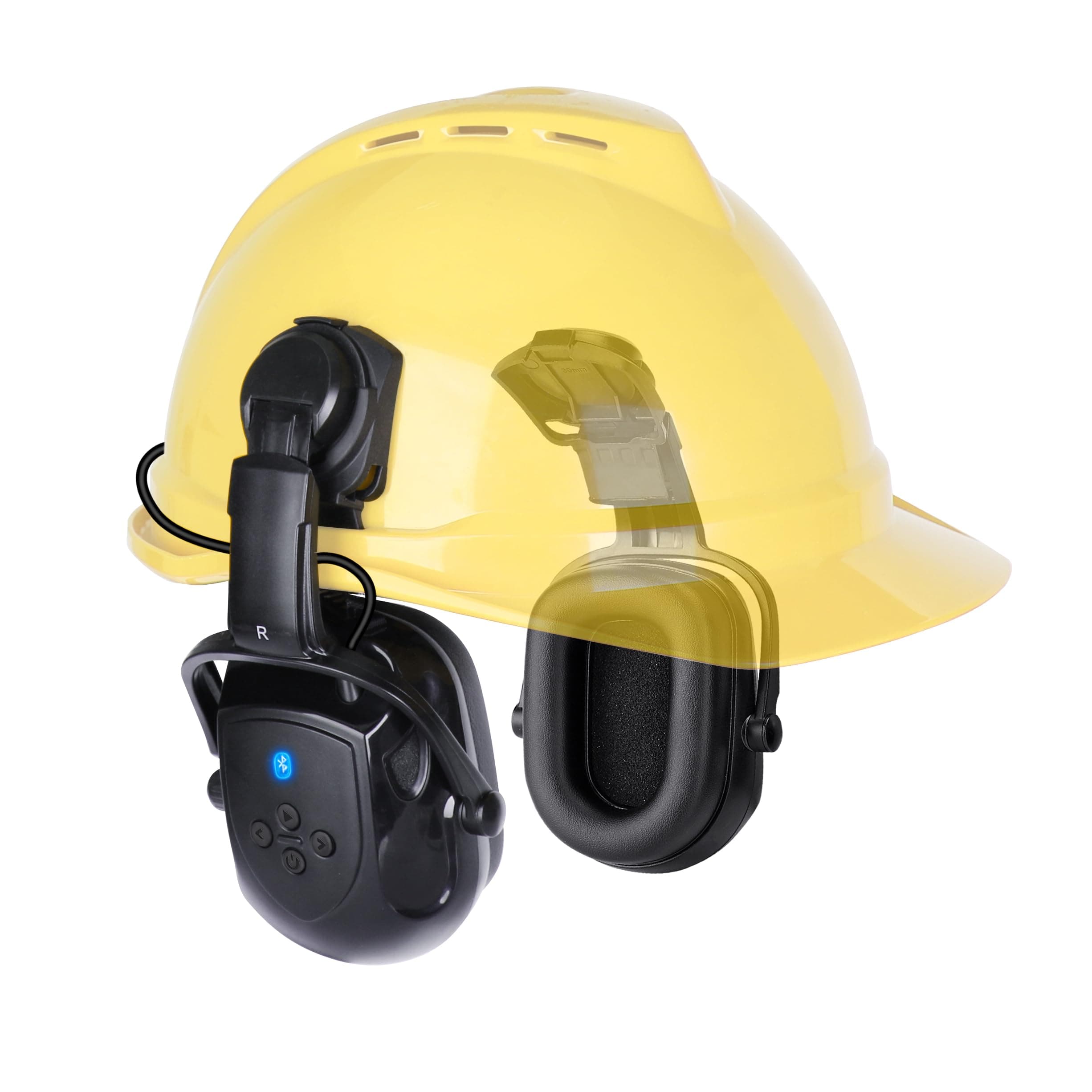 Bluetooth Hard Hat Ear Defenders, NRR 28dB Adjustable Cap-mounted Bluetooth Ear Defenders 50H Playtime Hearing Protection for Mowing Construction Workshop, Black