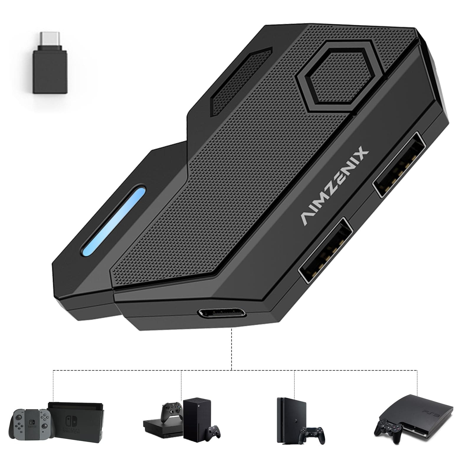 arVin Keyboard and Mouse Adapter for Nintendo Switch/Xbox One/Series S/X/PS3/PS4, Wired & 2.4G Wireless Keyboard Converter with Key Mapping and Adjustable Mouse Sensitivity