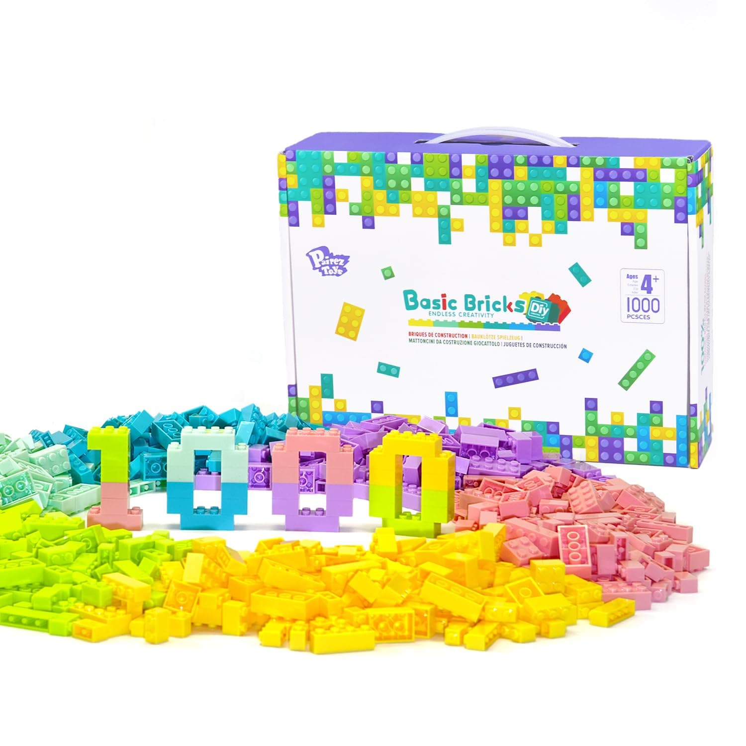Classic Basic Building Bricks Playset, 1000 Pieces Bulk Blocks Set in Pastel Color