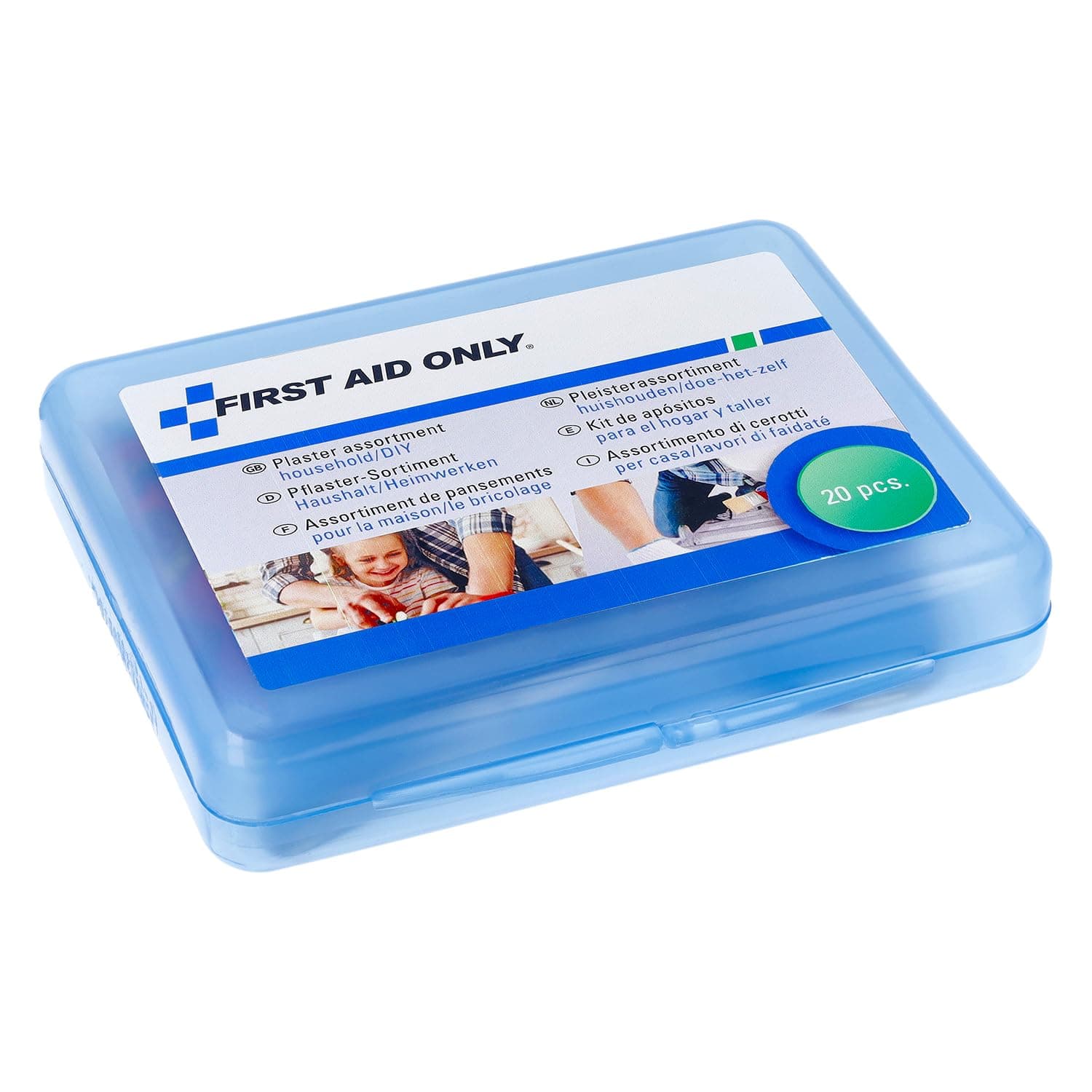 First Aid Only Plaster Set for Household/do-it-Yourself (20 Pieces) | 20 plasters in Different Sizes and Shapes in a resealable Plaster Box | P-10022
