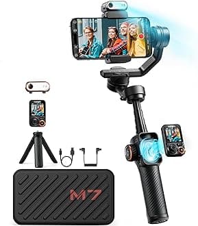 hohem iSteady M7 Gimbal Stabilizer for iPhone, Phone Gimbal with AI Tracking, 1.4" Detachable Touchscreen Remote, Built-in Extension Rod, Fill Light, Phone Stabilizer for Video Recording, YouTube