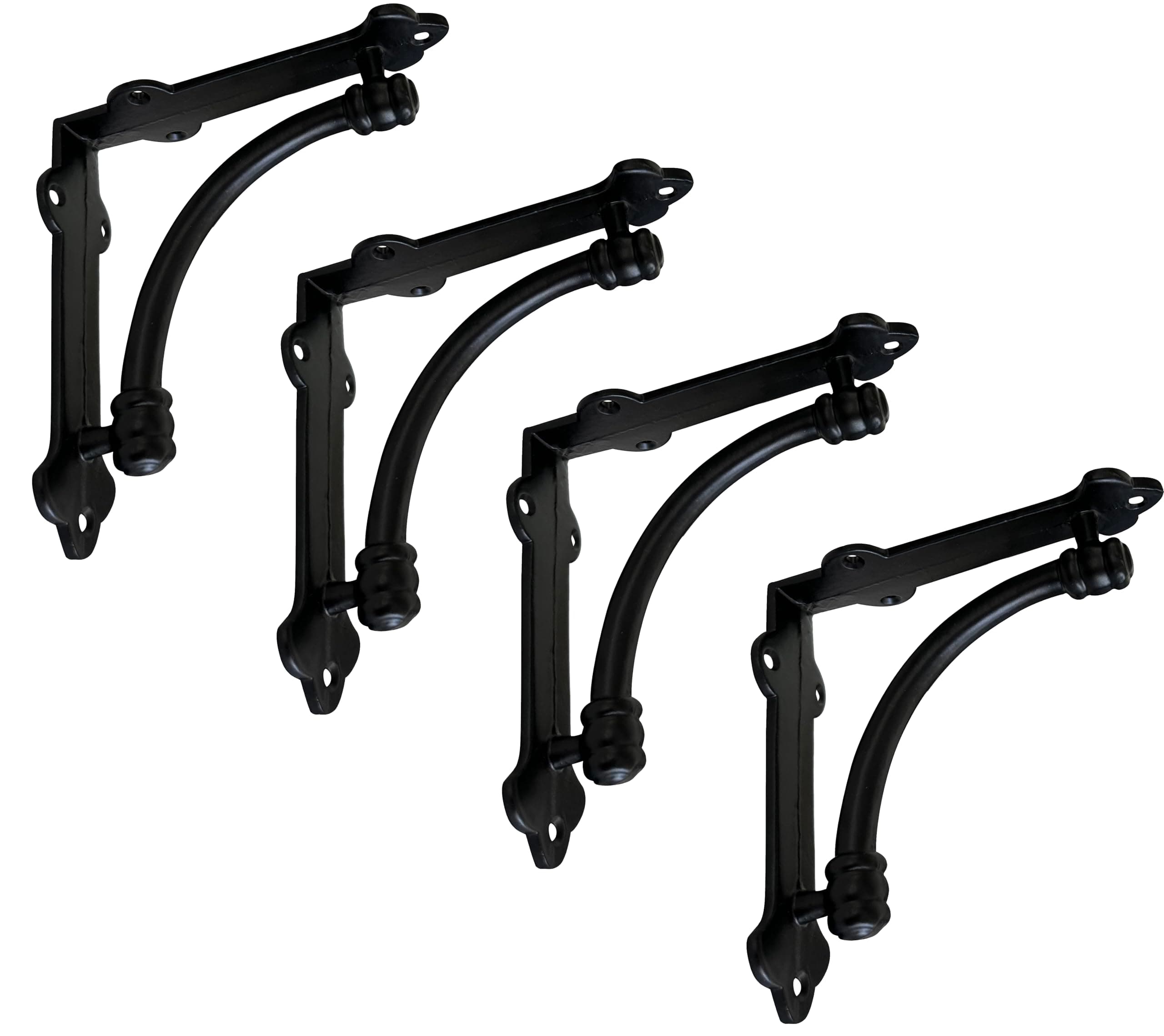 NACH Half Round Wall Mount Shelf Bracket, Decorative Brackets for Shelving, Heavy Duty Cast Iron, DIY Projects, Hardware Included, 4 Pack, Black Finish, 5.5x5.5x1.2 inch, JS-90-064S