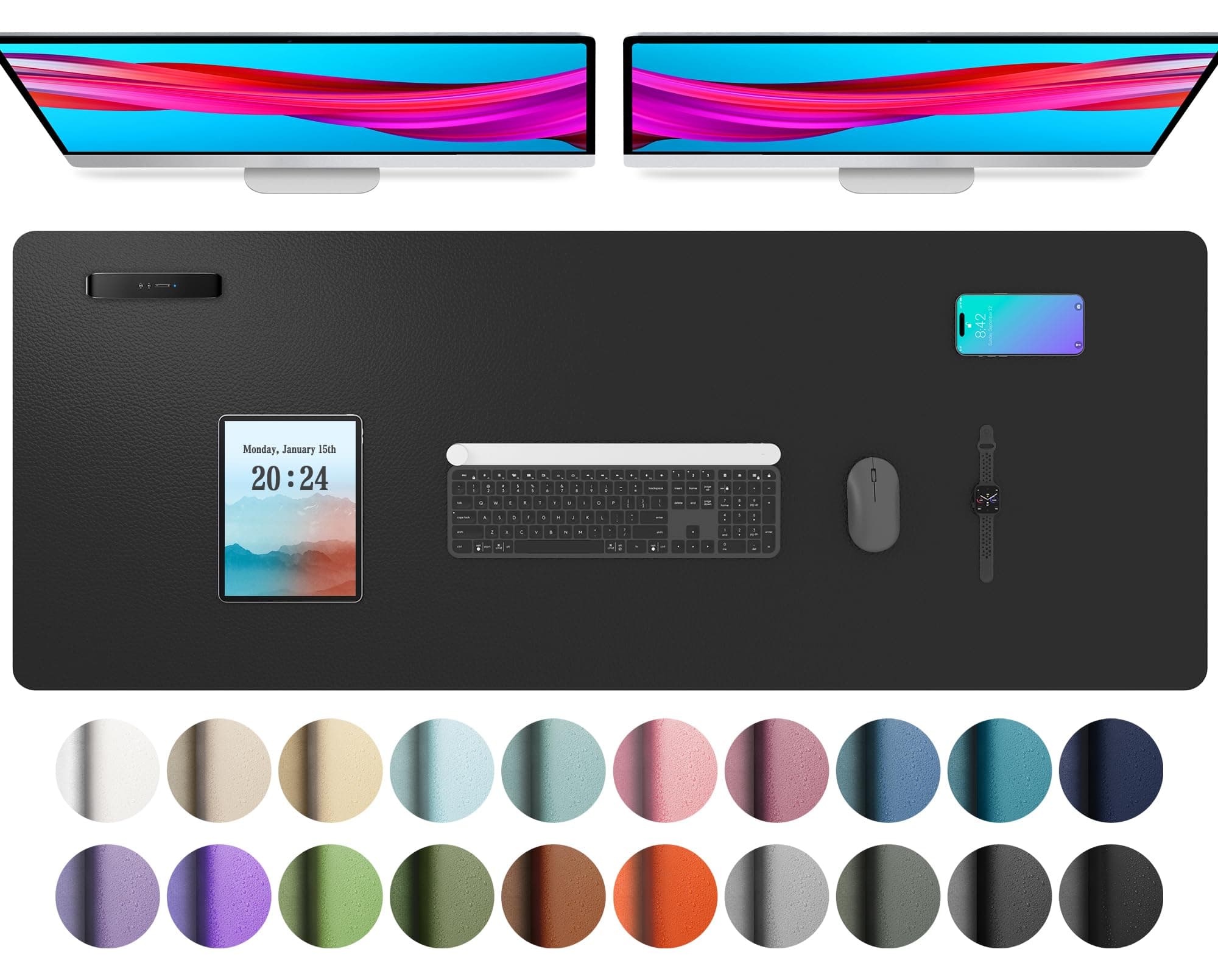 Aothia Leather Desk Pad Protector, Mouse Pad, Office Mat, Non-Slip PU Leather Blotter, Laptop Pad, Waterproof Writing Pad for Office and Home (17"x48", Black)