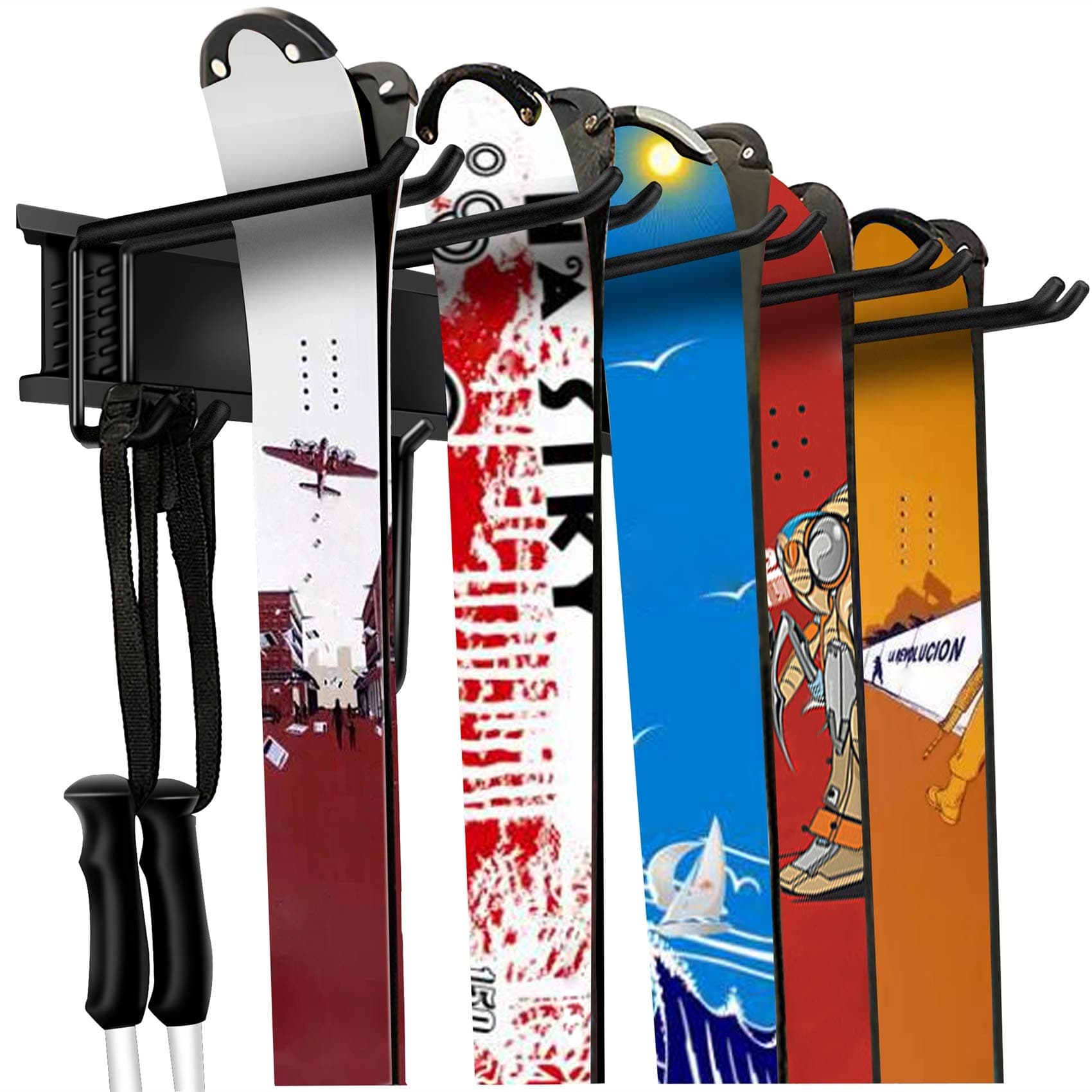 Garage Storage Organization System Ski Wall Rack Up to 10 Pairs of Skis Mount Hanger Home Shed and Garage Snowboard Wall Rack Holds Up to 300 lbs