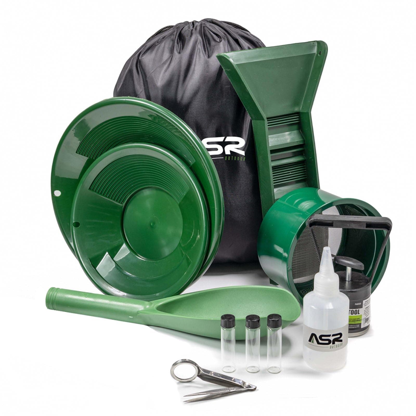 ASR Outdoor Lightweight Backpack Gold Panning Kit with Mini Rubber Sluice Box, 14pc