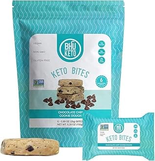 BHU Keto Bites - 1g Net Carb, 1g Sugar - Organic Keto Snack made with Clean, Gluten Free Ingredients - 6 Individually Wrapped Snacks per Bag (Chocolate Chip Cookie Dough)