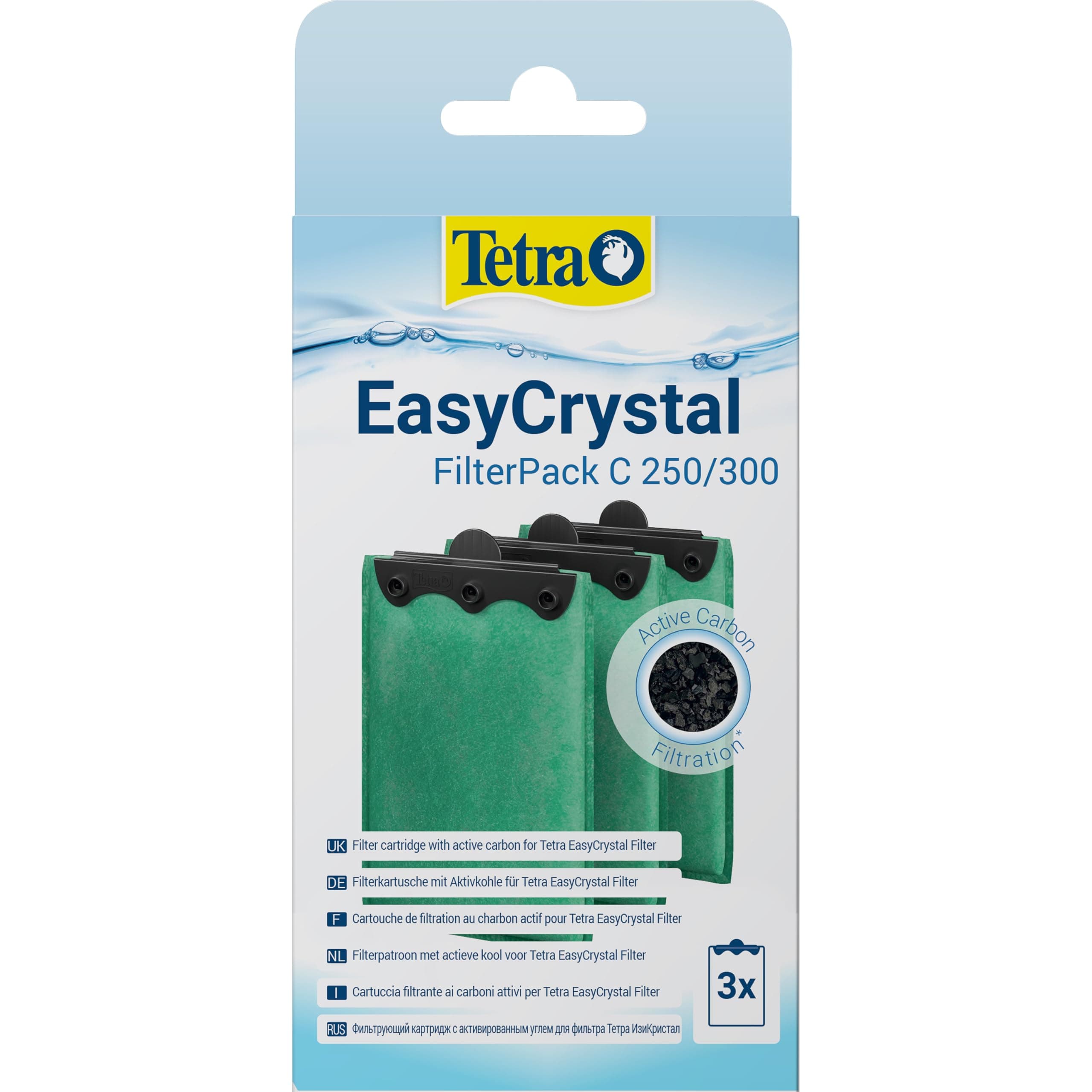 Tetra EasyCrystal Filter Pack C250/300 filter material with activated carbon, filter pads for EasyCrystal internal filters, suitable for aquariums from 15-60 liters, 3 pieces, Green