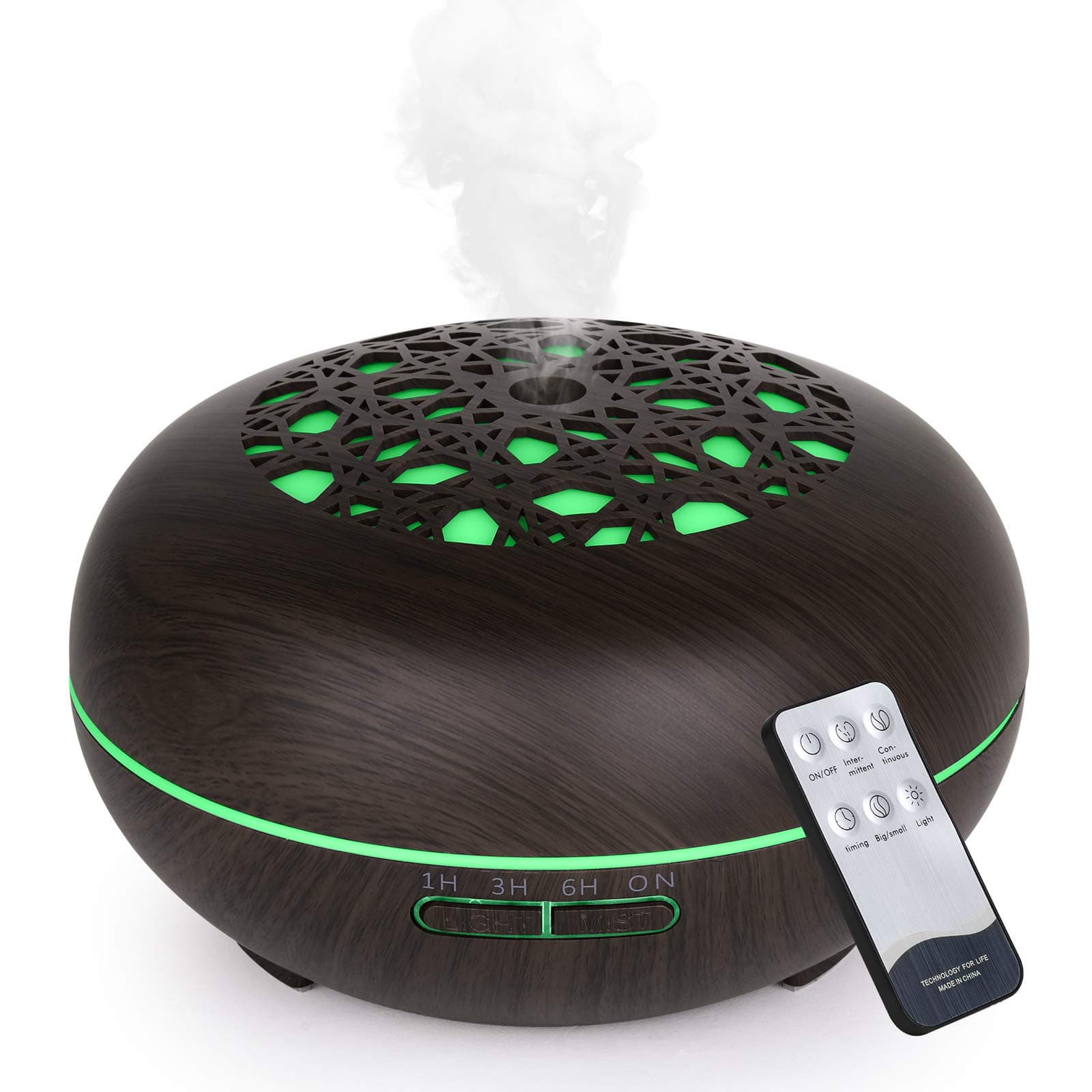 550ML Essential Oil Diffusers Ultrasonic Aroma Diffuser Humidifier Cool Mist with Remote Control, Waterless Auto-off, Adjustable Mist Mode, 7 Colors, 3 Timer Setting (Deep Wood Grain)