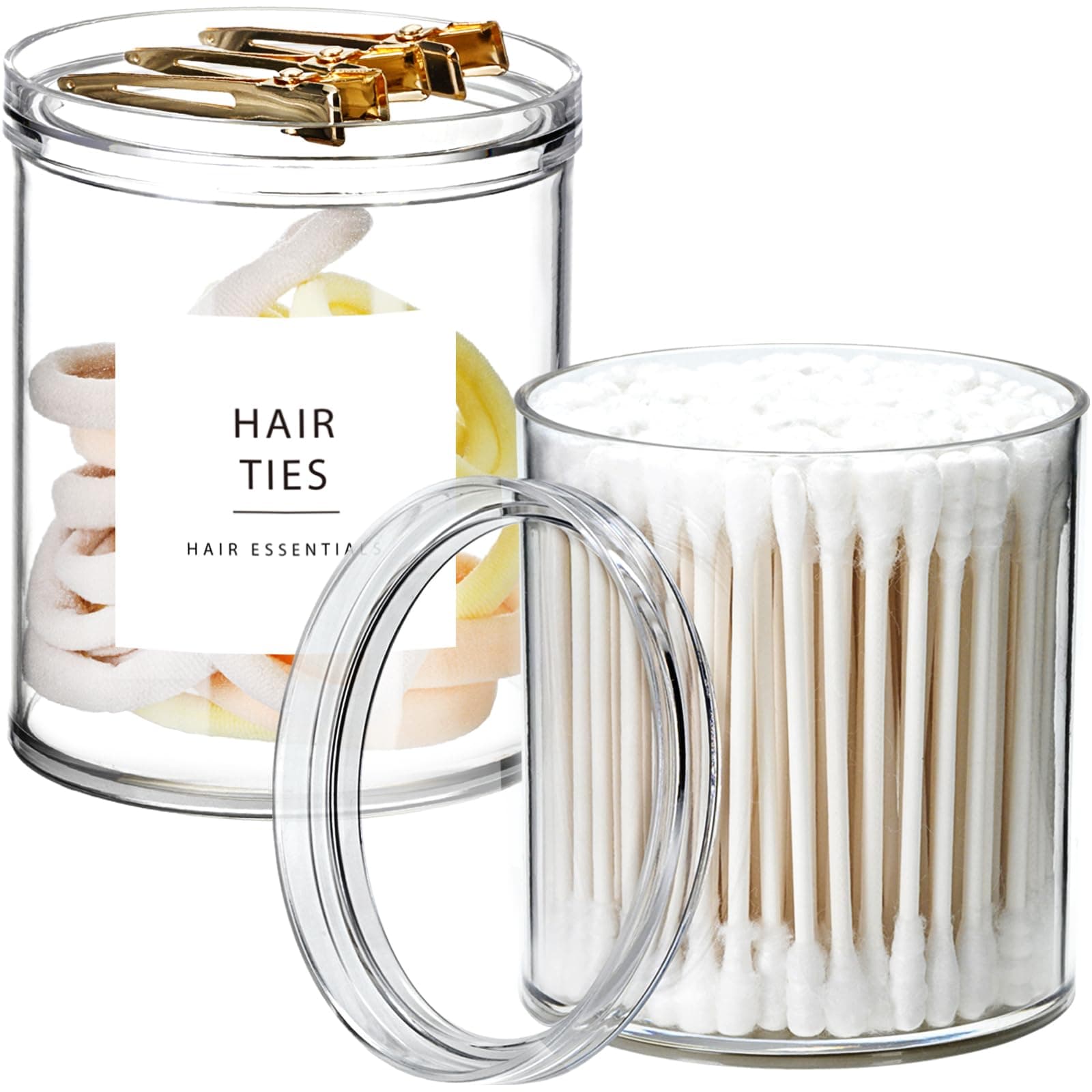 SheeChung 2 Pack Qtip Holder Stackable Plastic Apothecary Jars with Storage Lids Clear Bathroom Accessories for Storage and Organization Bathroom Counter Organizer (12oz)